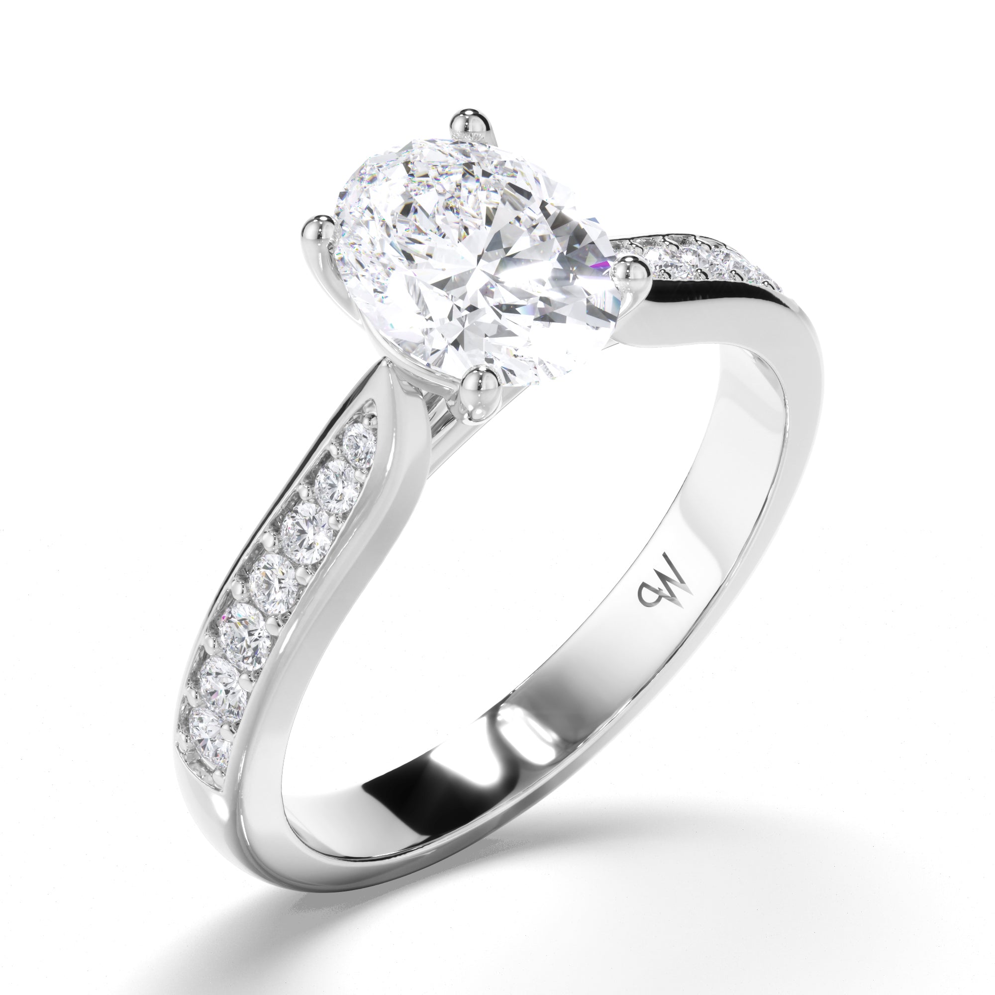 Oval Diamond Engagement Ring with Bead Set Diamond Band