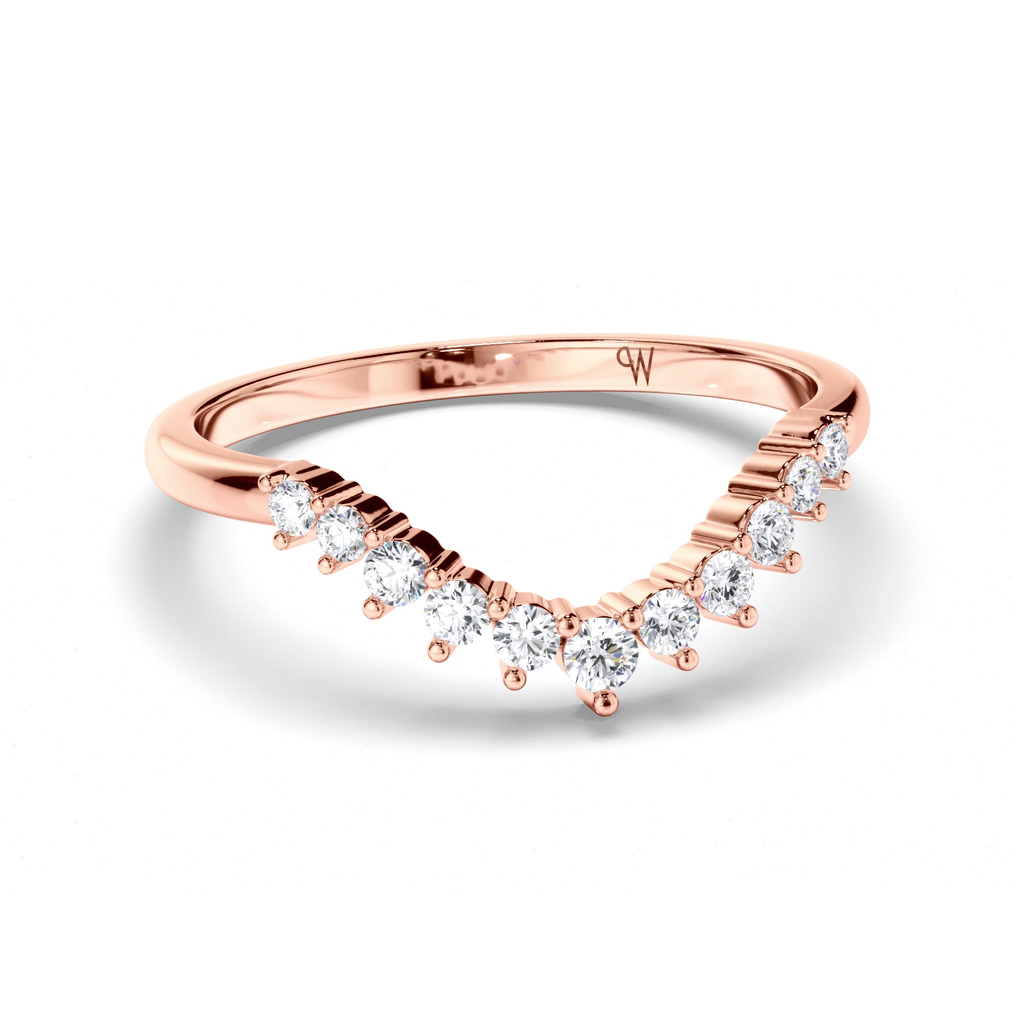 Curved Round Brilliant Cut Diamond Wedding Ring