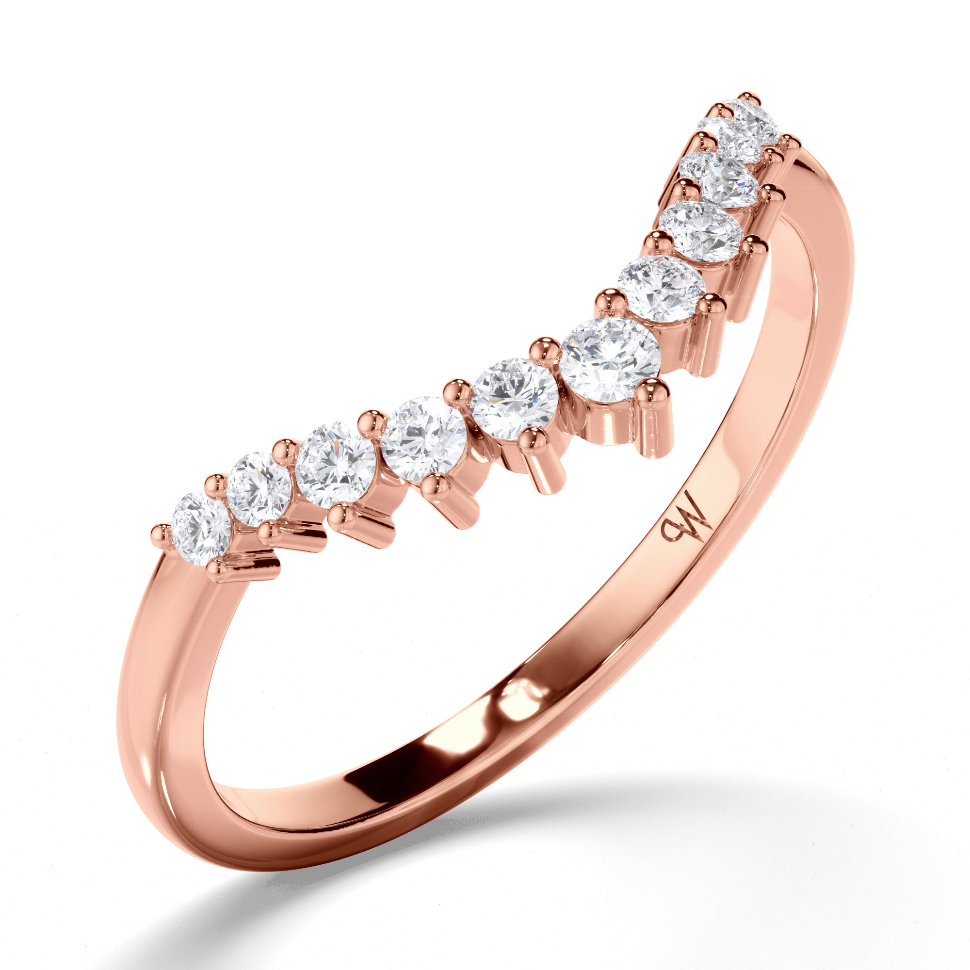 Curved Round Brilliant Cut Diamond Wedding Ring
