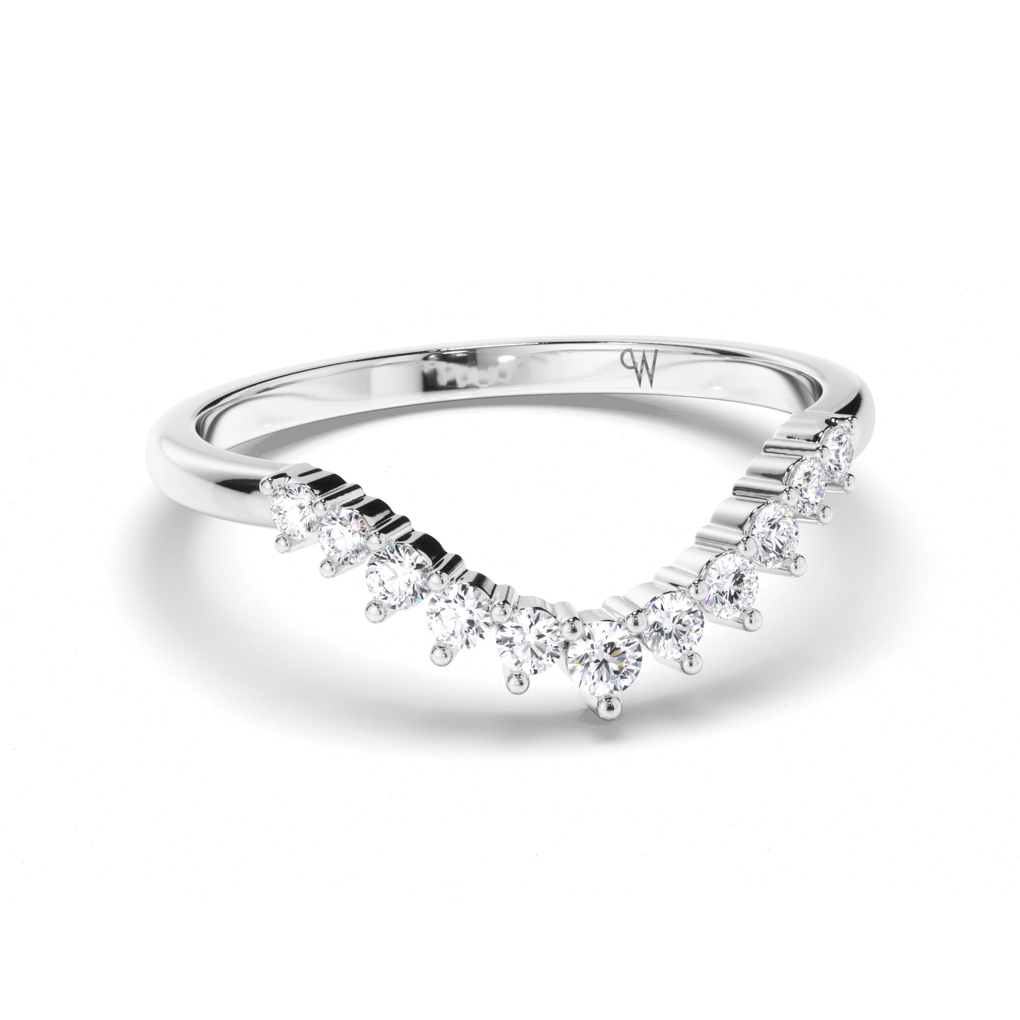 Curved Round Brilliant Cut Diamond Wedding Ring