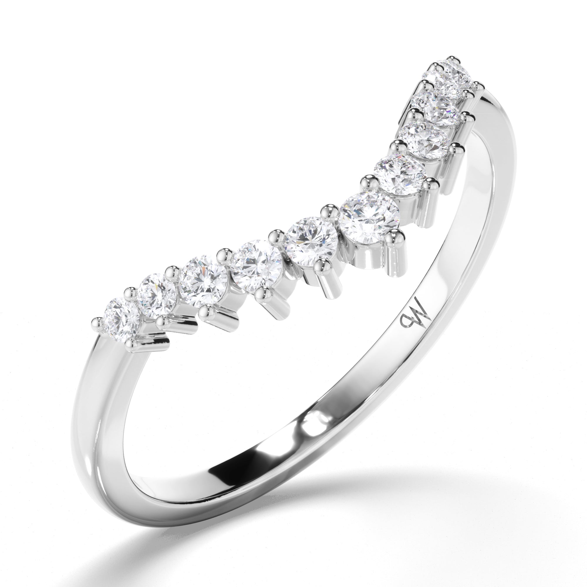 Curved Round Brilliant Cut Diamond Wedding Ring