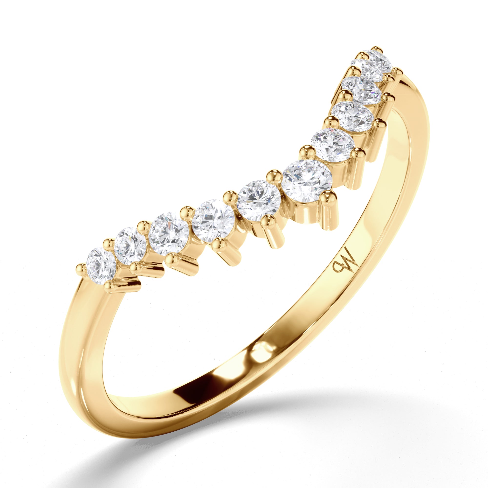 Curved Round Brilliant Cut Diamond Wedding Ring