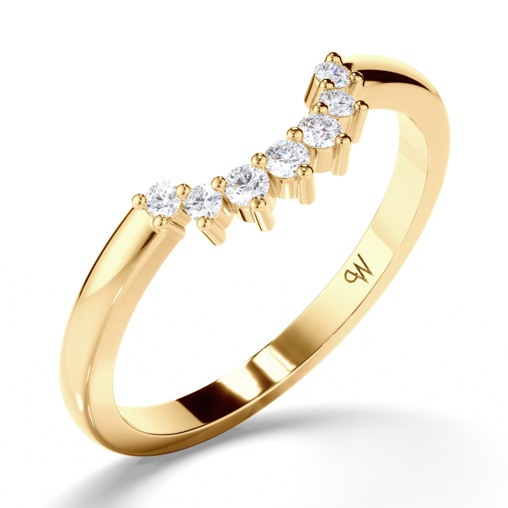 Curved Round Brilliant Cut Diamond Wedding Ring