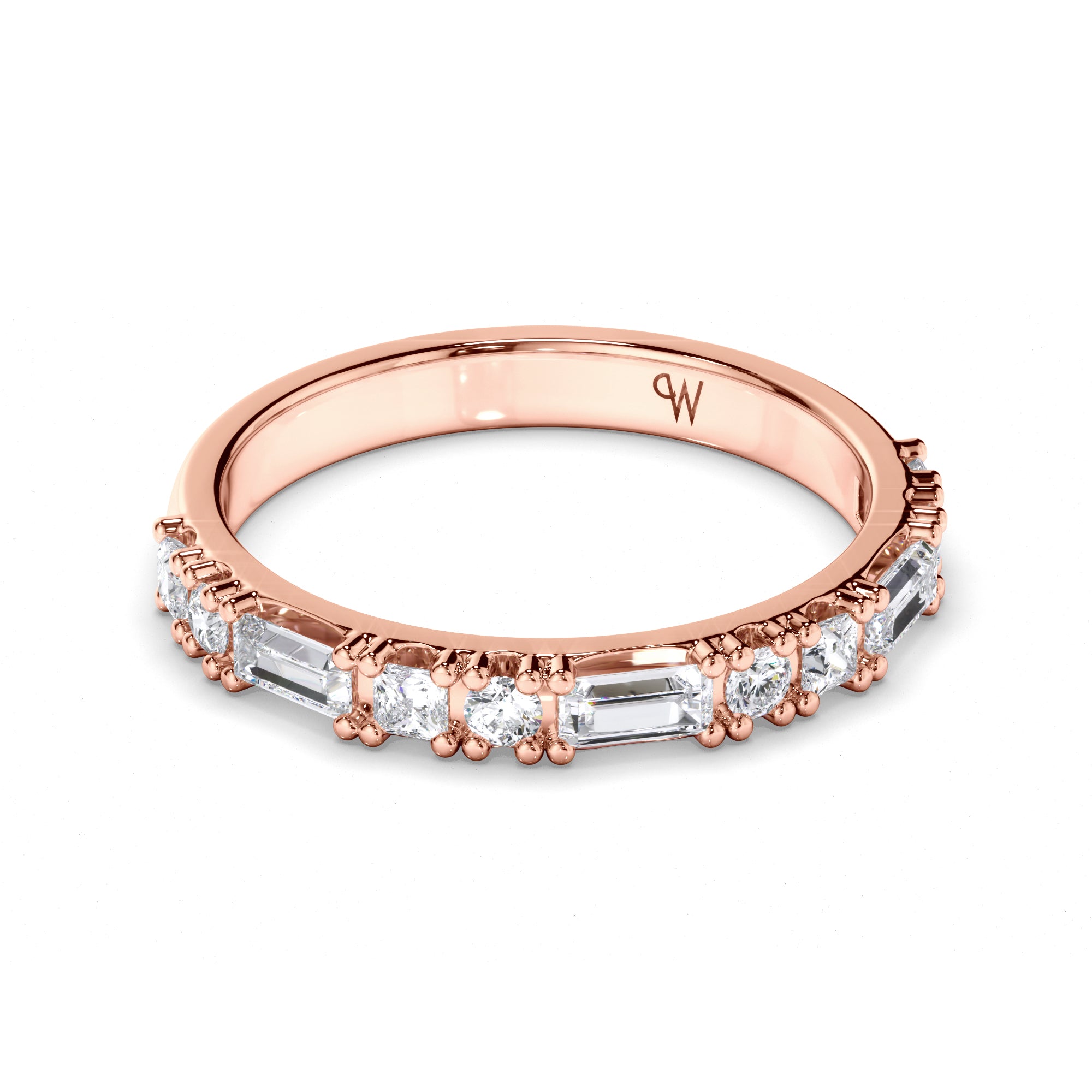 Baguette, Princess and Round Brilliant Cut Diamond Wedding Ring