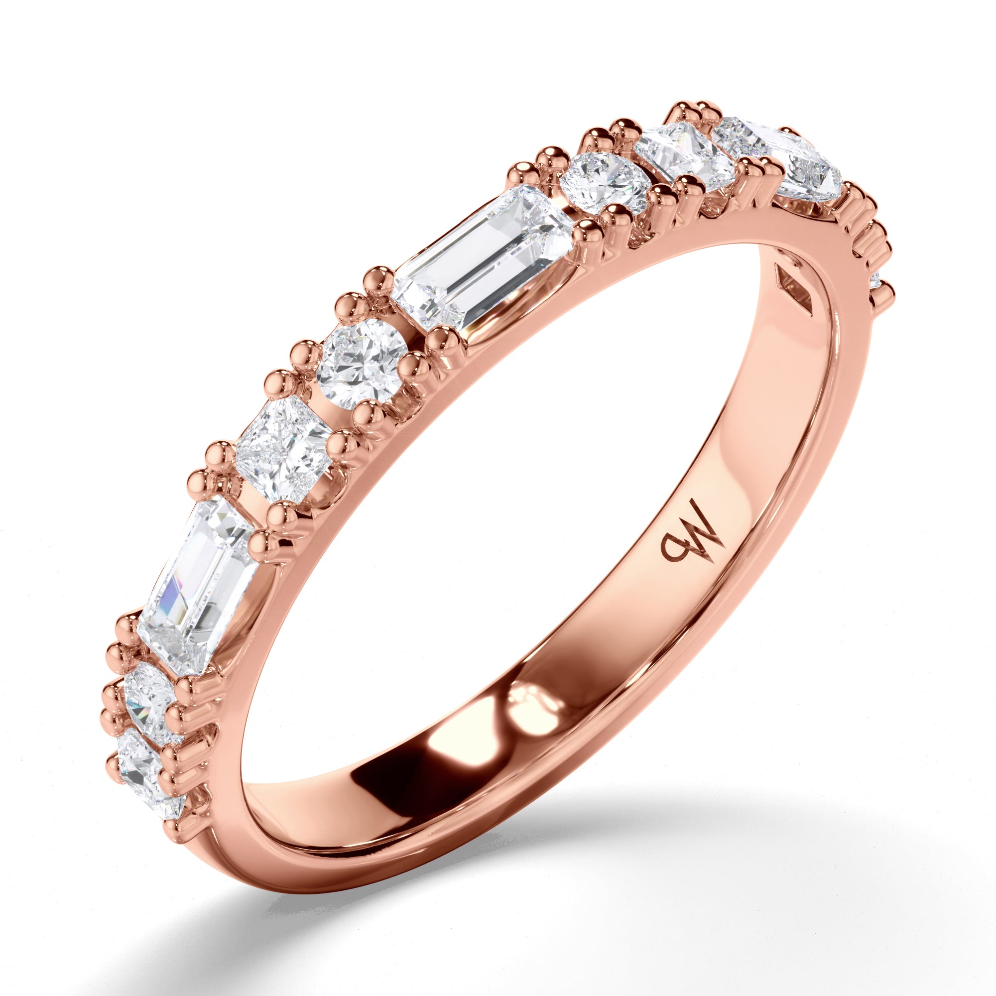 Baguette, Princess and Round Brilliant Cut Diamond Wedding Ring