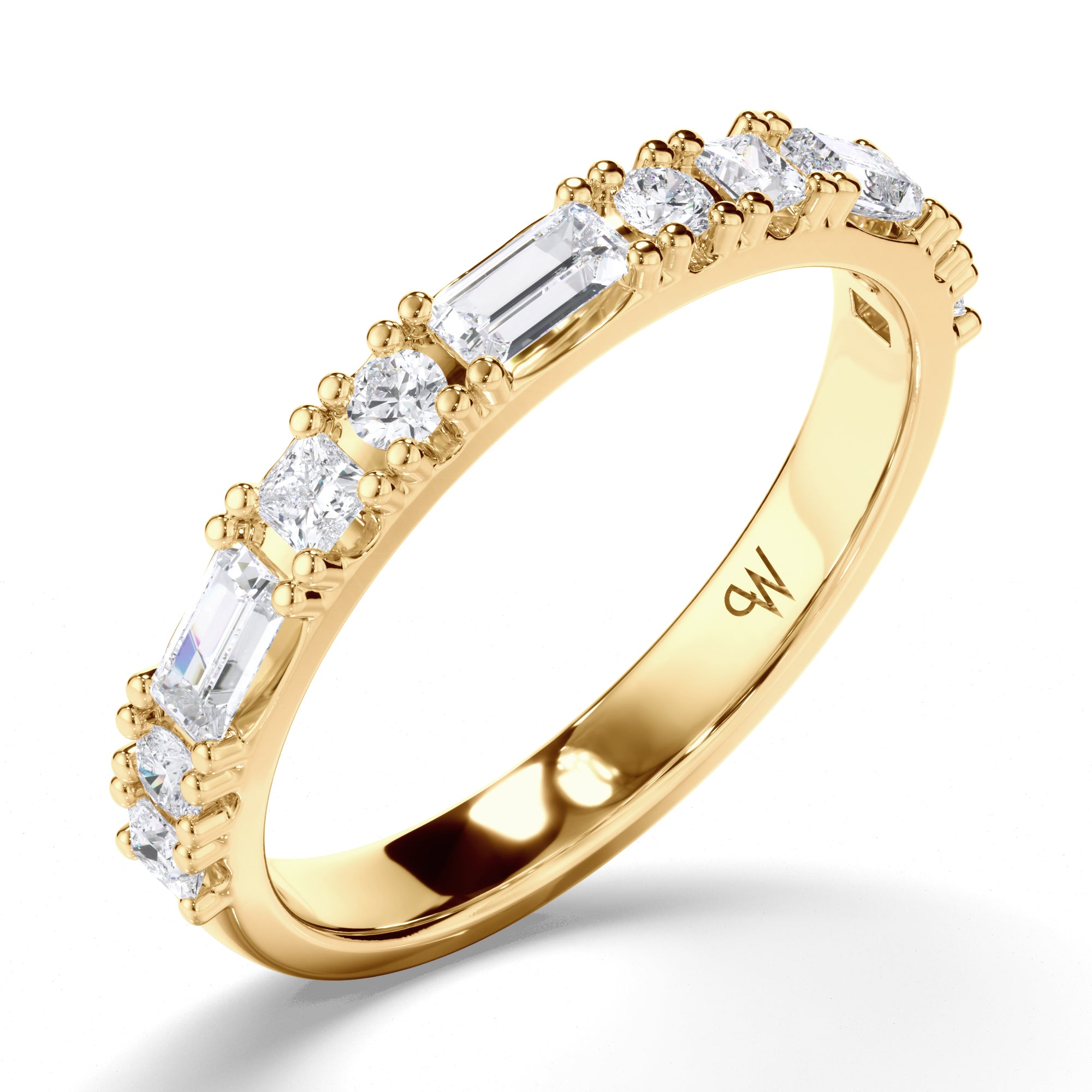 Baguette, Princess and Round Brilliant Cut Diamond Wedding Ring