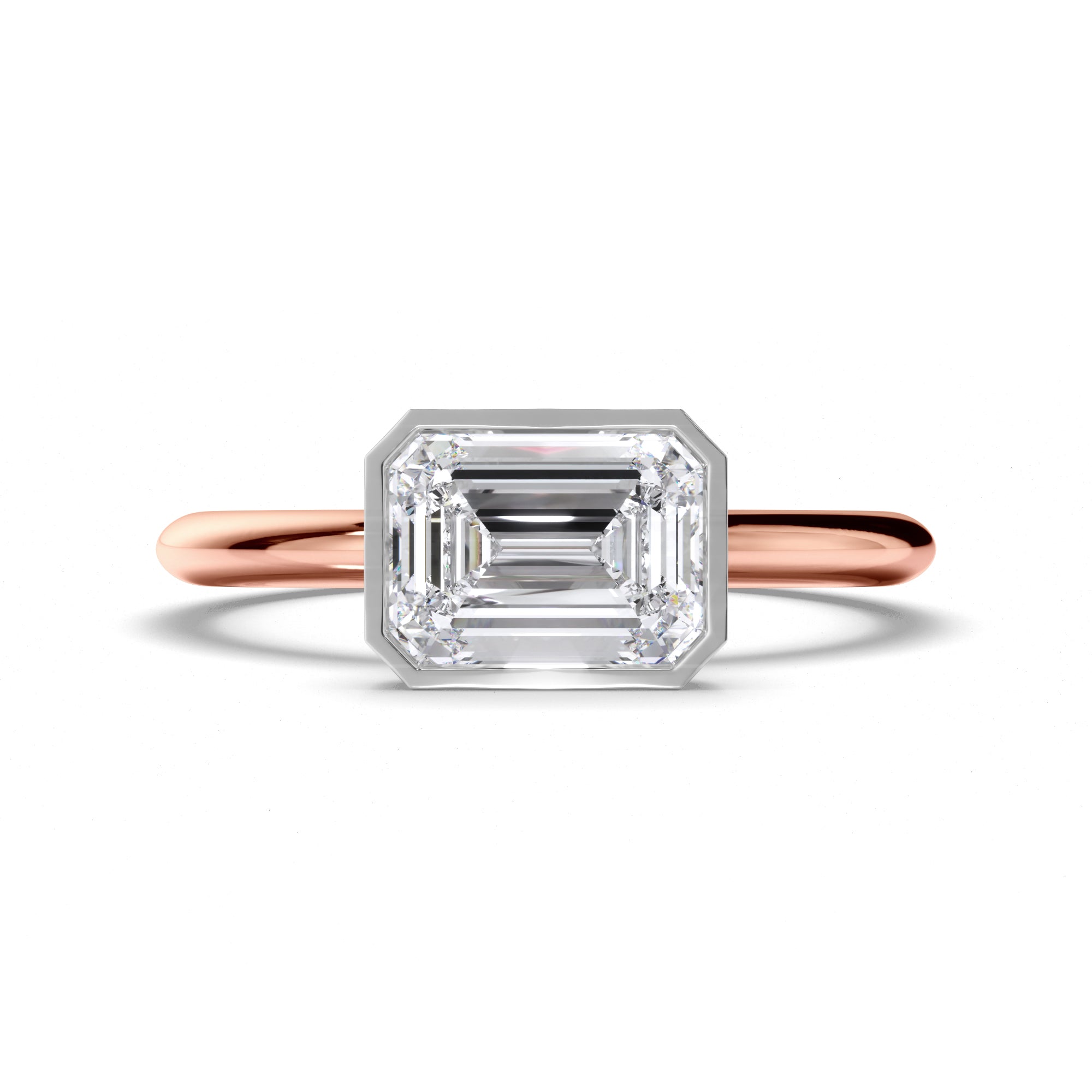 Emerald Cut Diamond Bezel Set Engagement Ring
