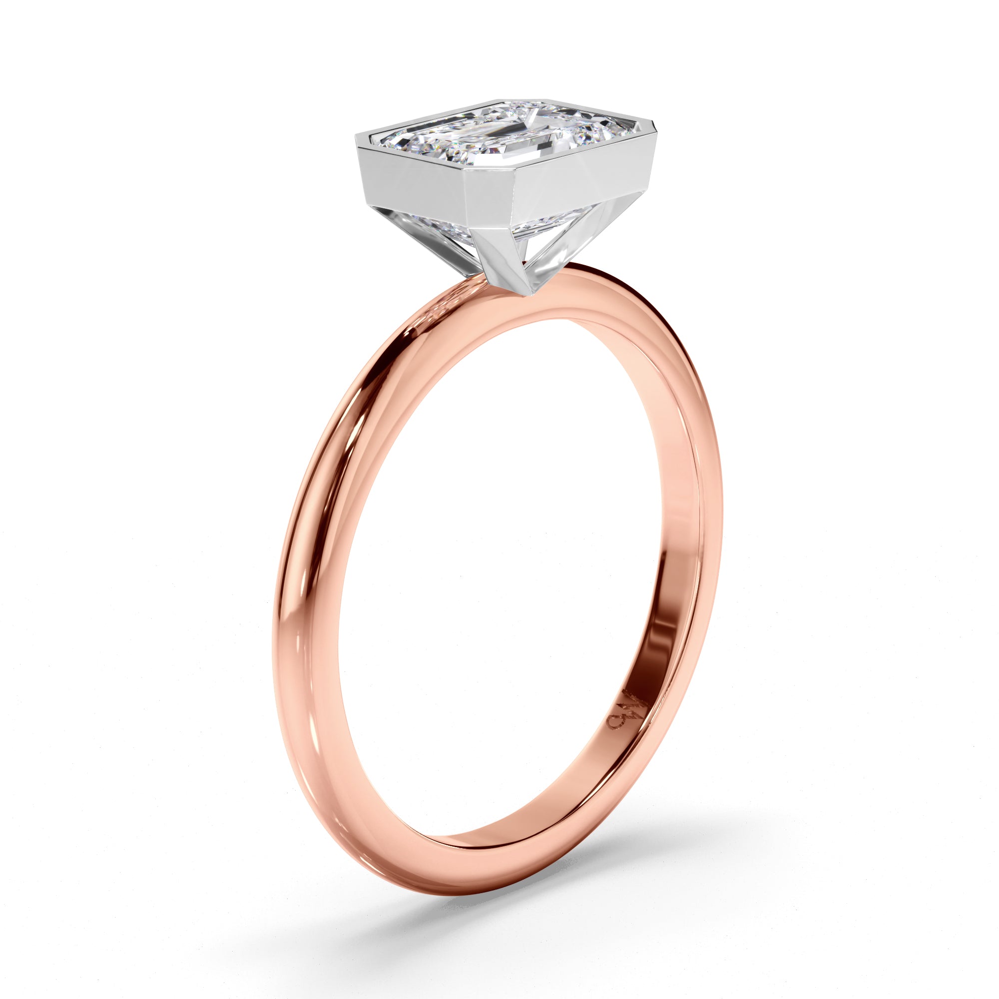 Emerald Cut Diamond Bezel Set Engagement Ring