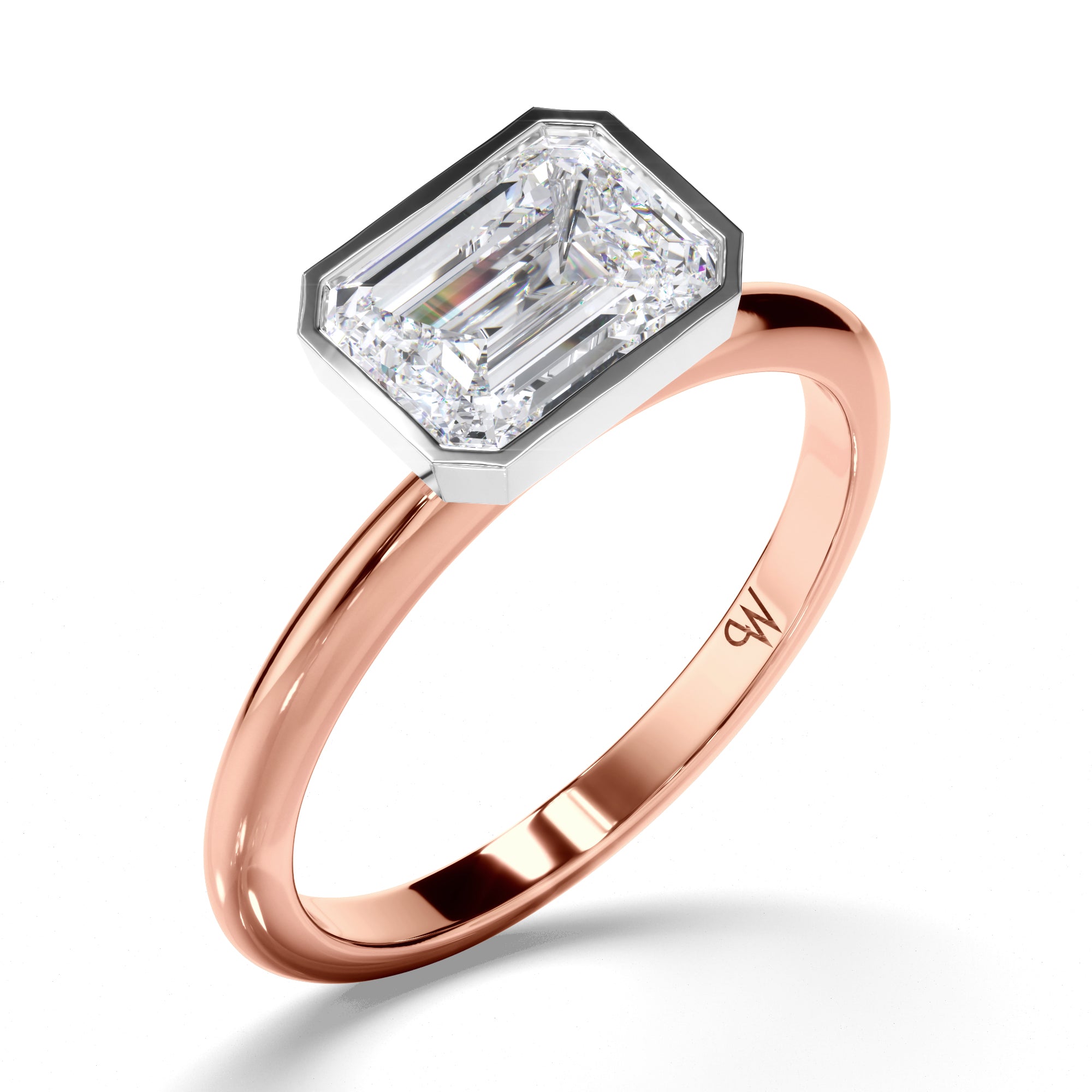 Emerald Cut Diamond Bezel Set Engagement Ring