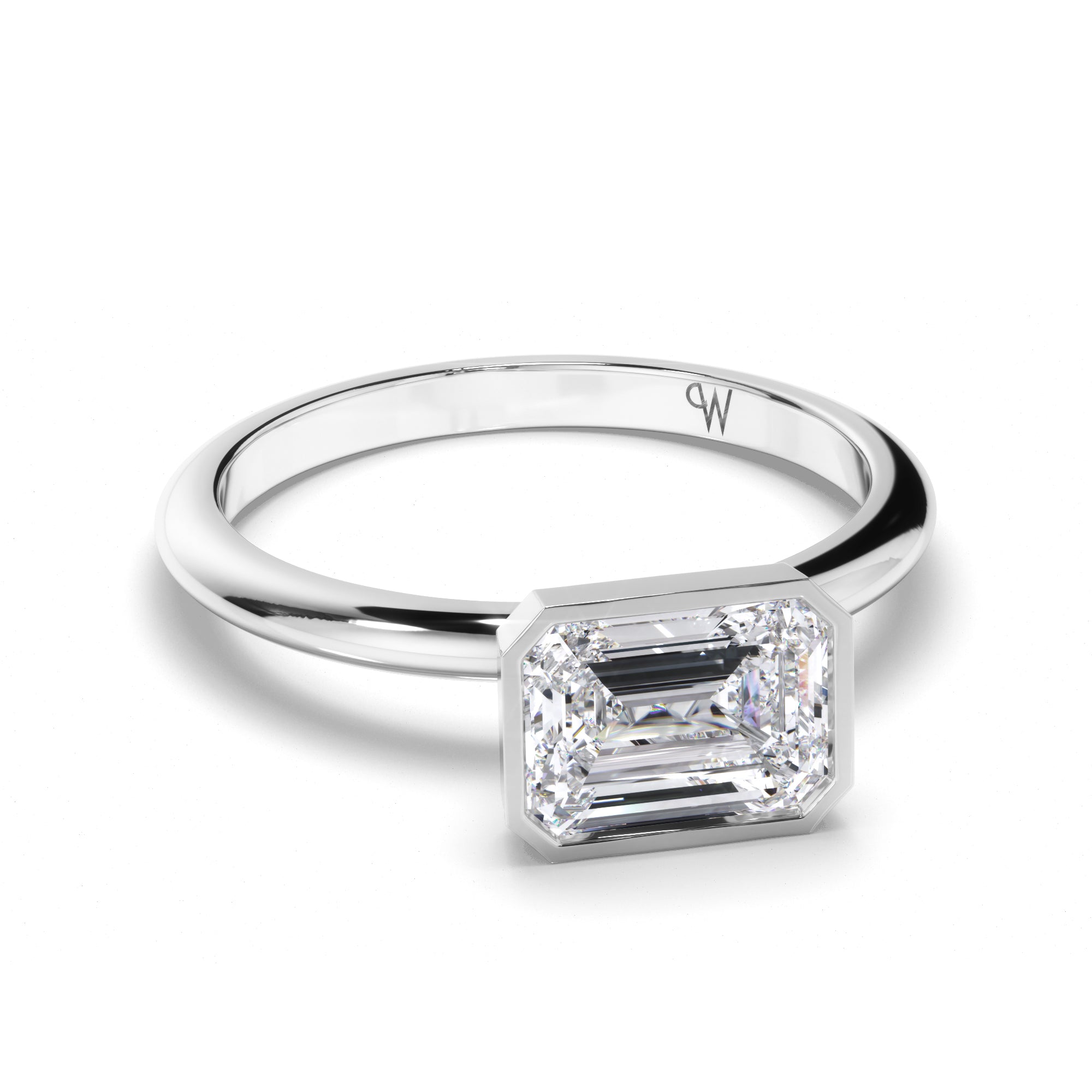 Emerald Cut Diamond Bezel Set Engagement Ring