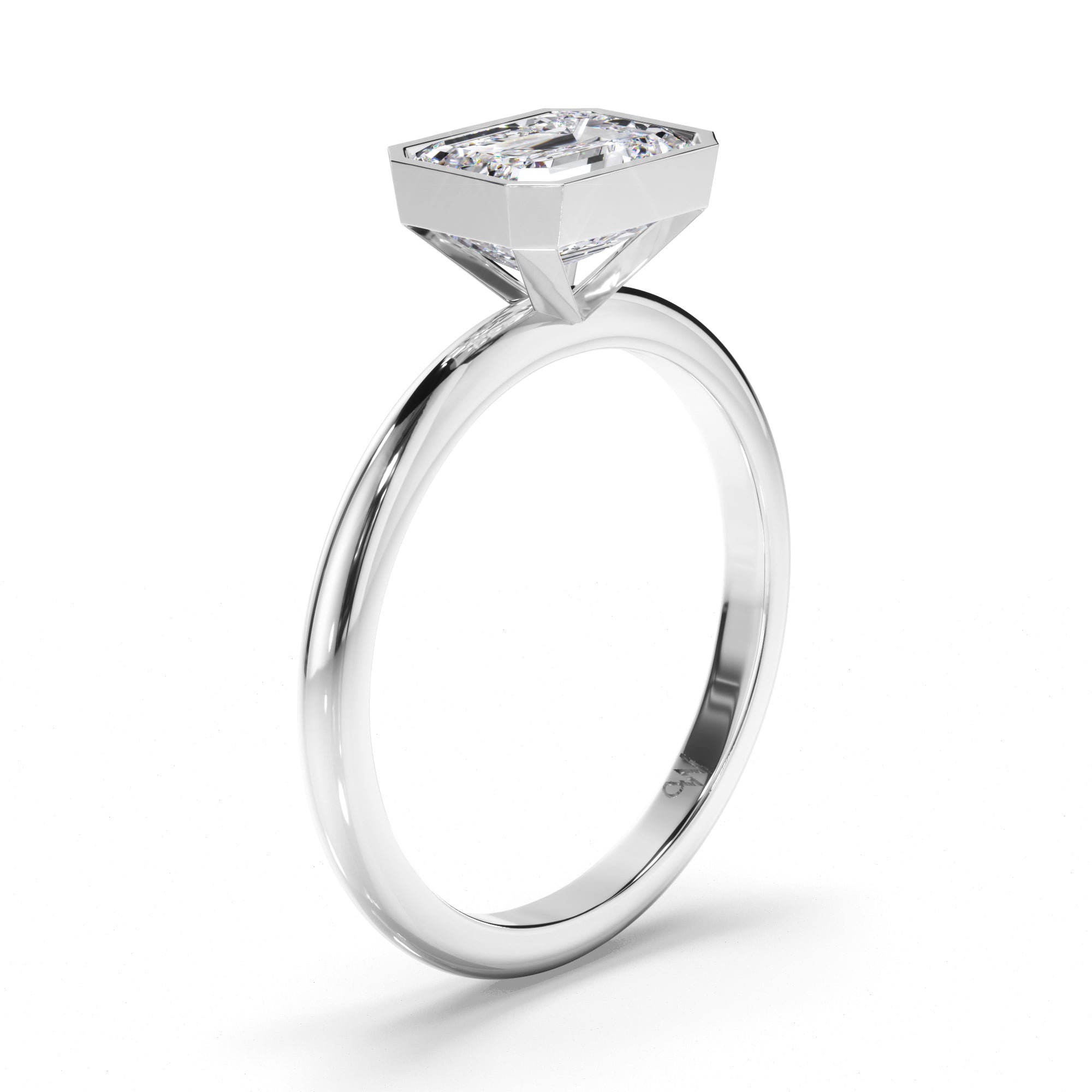Emerald Cut Diamond Bezel Set Engagement Ring