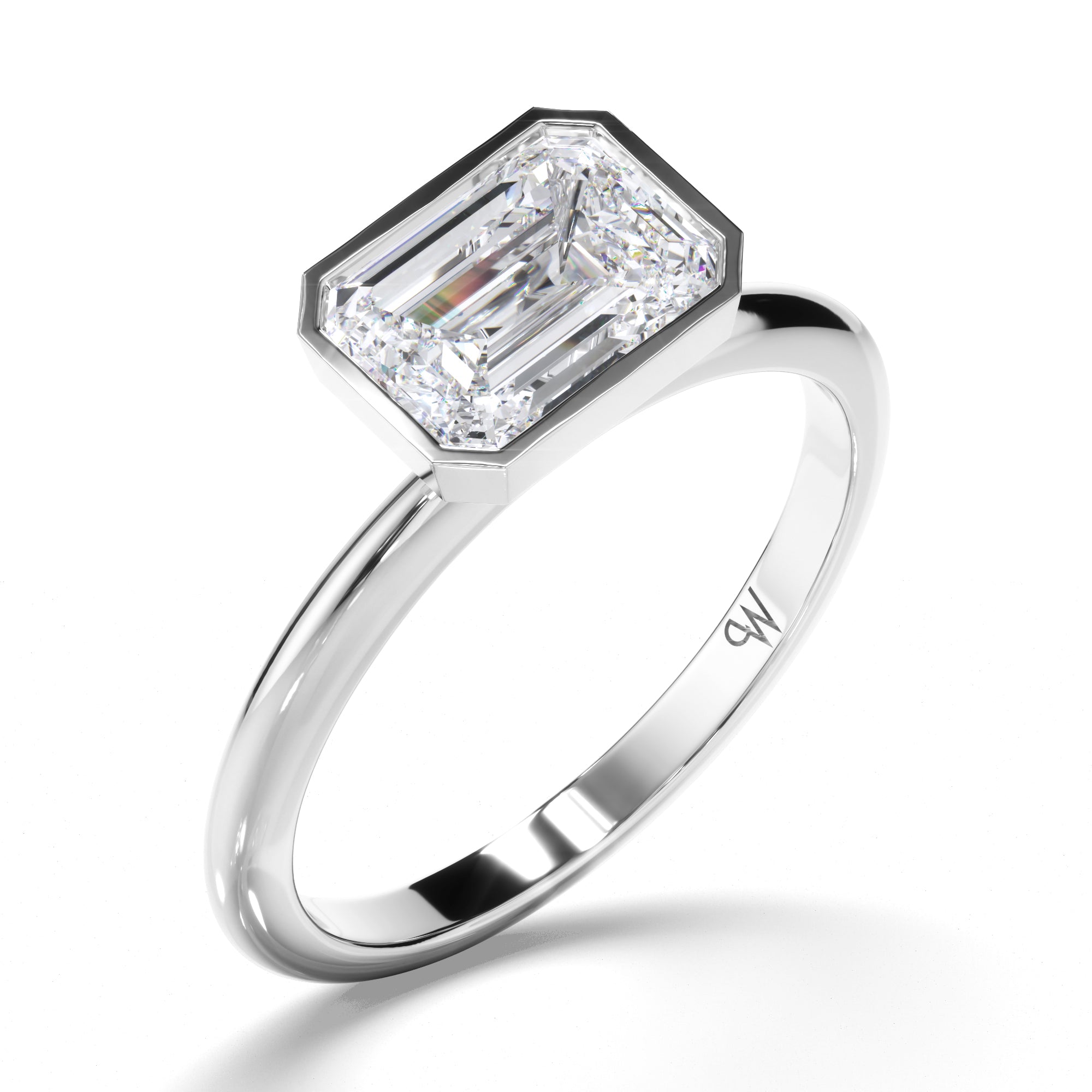 Emerald Cut Diamond Bezel Set Engagement Ring