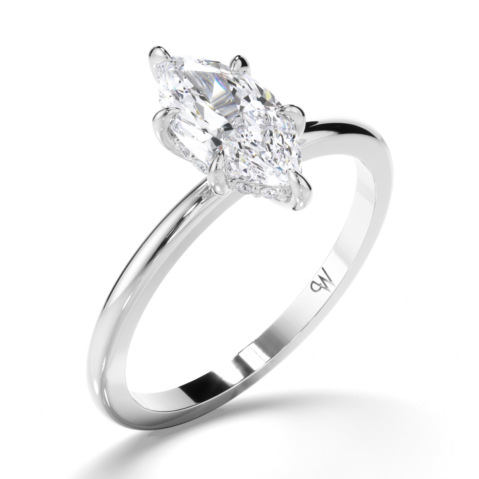 Marquise Diamond Engagement Ring with Hidden Halo