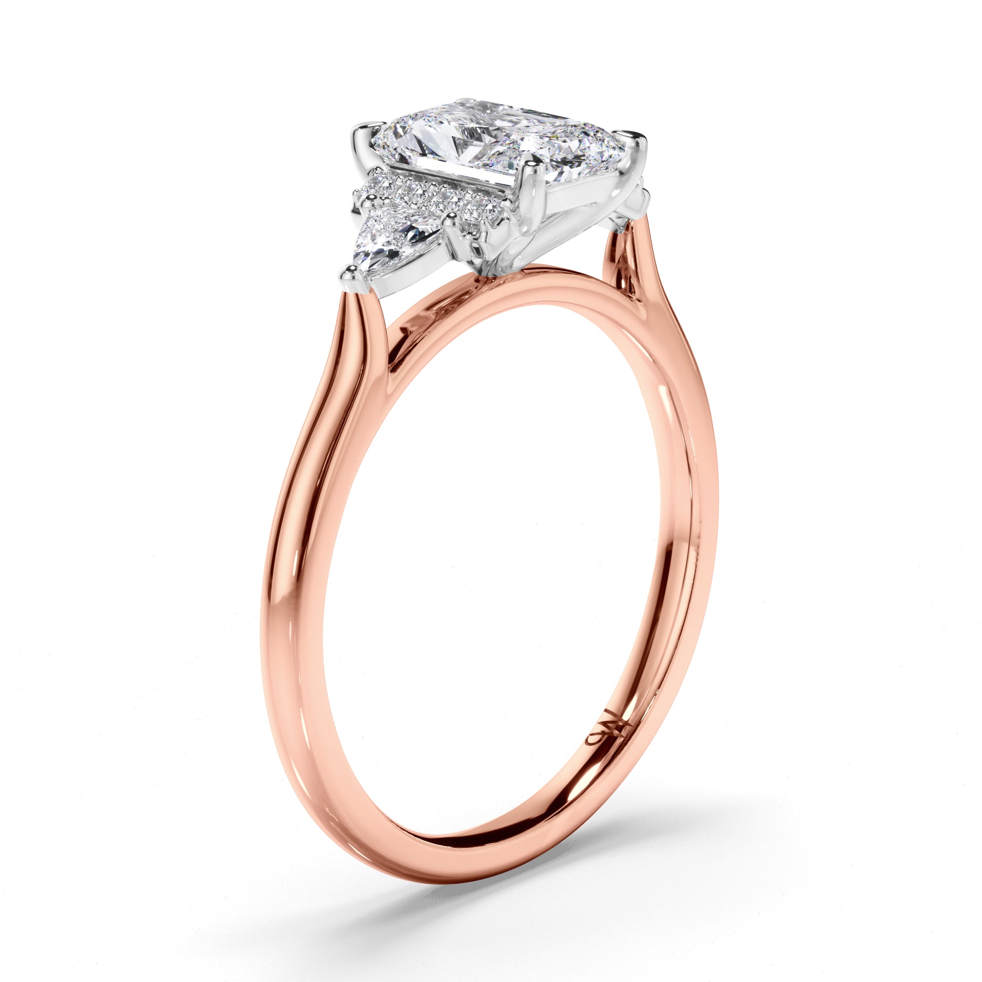 Radiant Diamond Engagement Ring with Diamond Cluster Bar and Trilliant Sides
