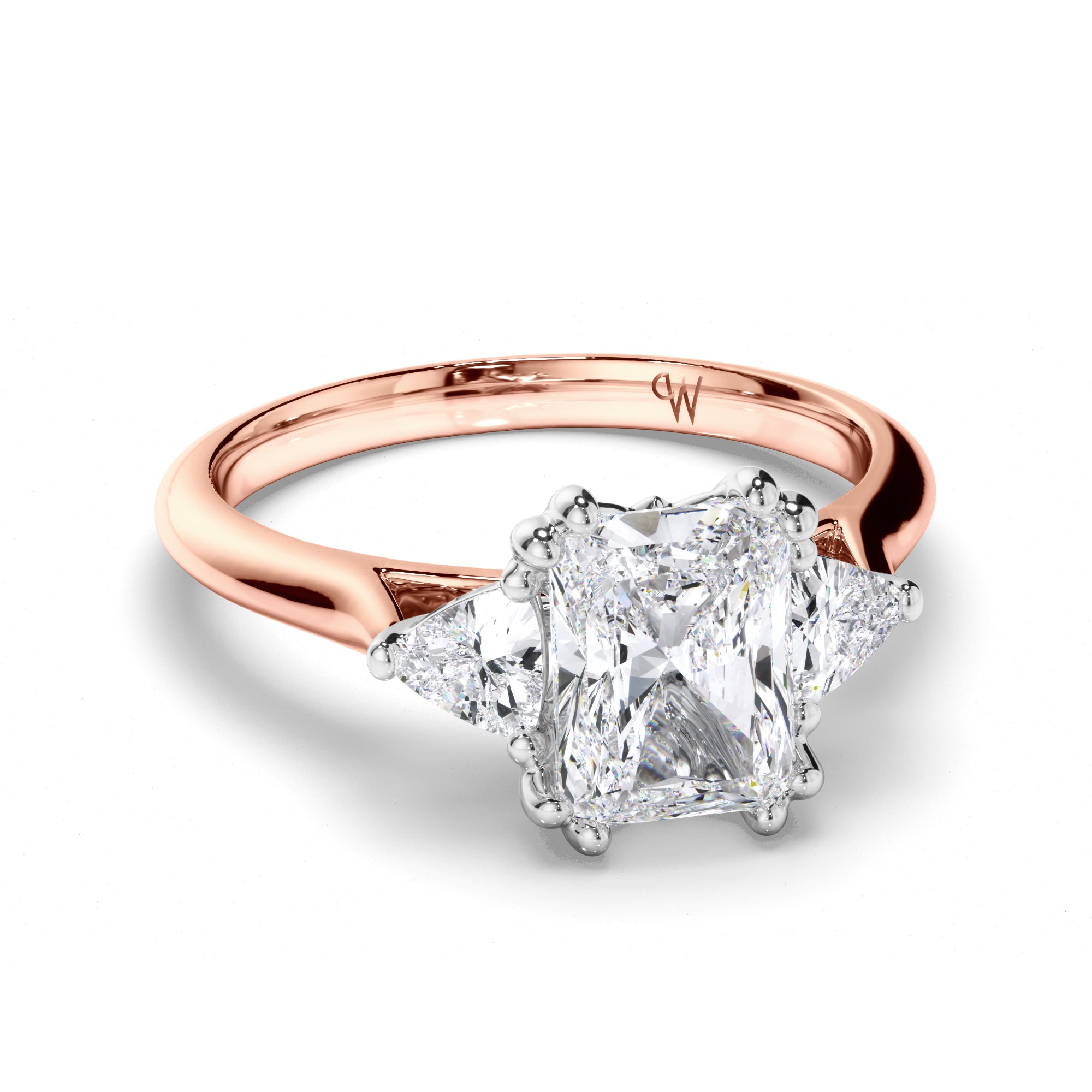 Radiant Diamond Trilogy Engagement Ring with Trilliant Sides