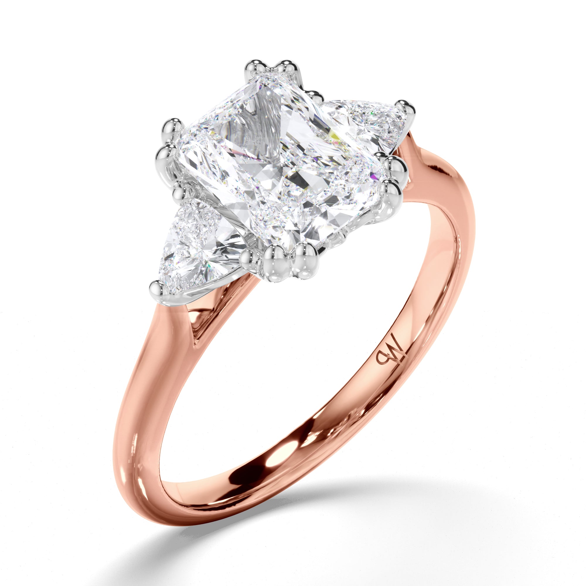 Radiant Diamond Trilogy Engagement Ring with Trilliant Sides