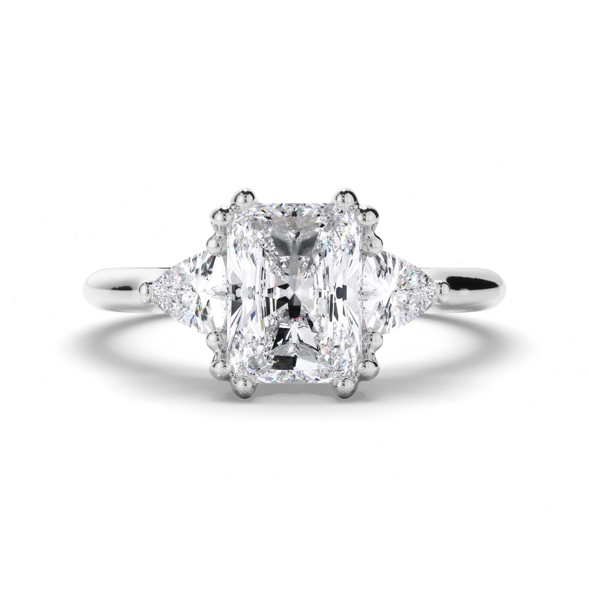 Radiant Diamond Trilogy Engagement Ring with Trilliant Sides