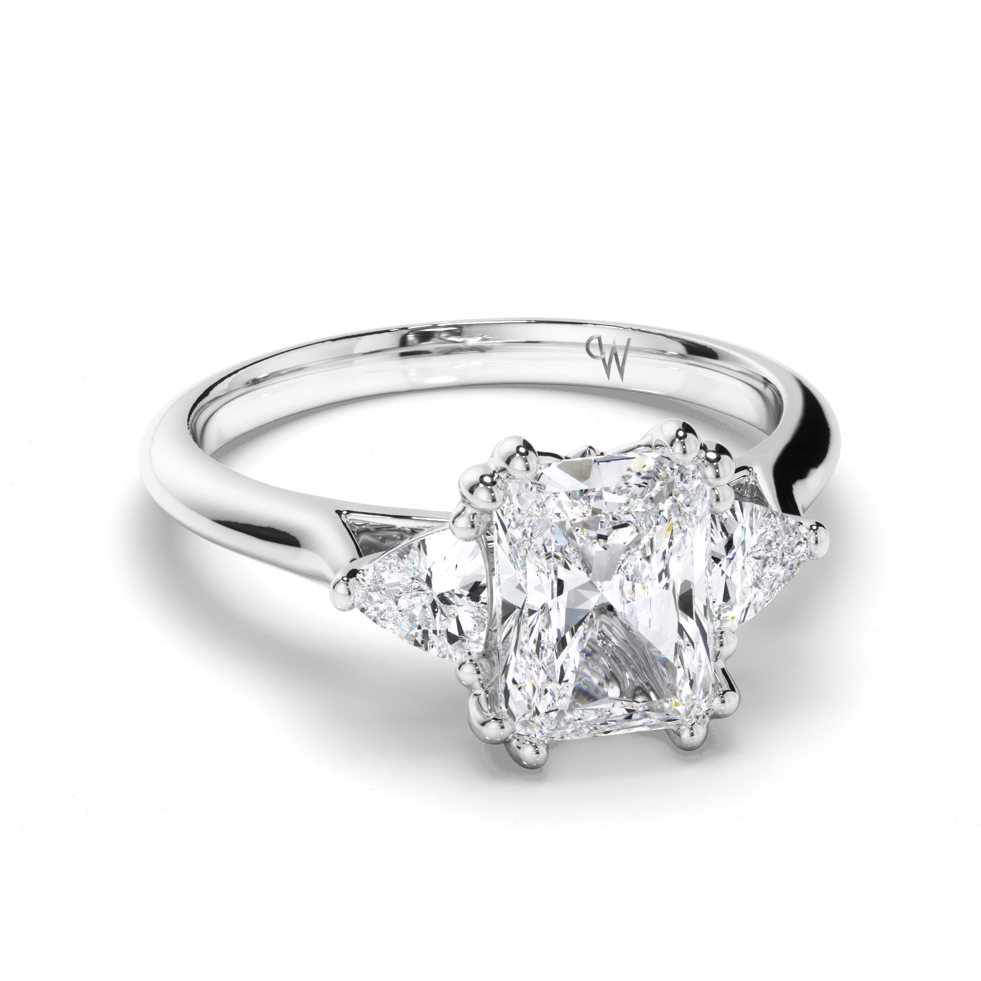 Radiant Diamond Trilogy Engagement Ring with Trilliant Sides