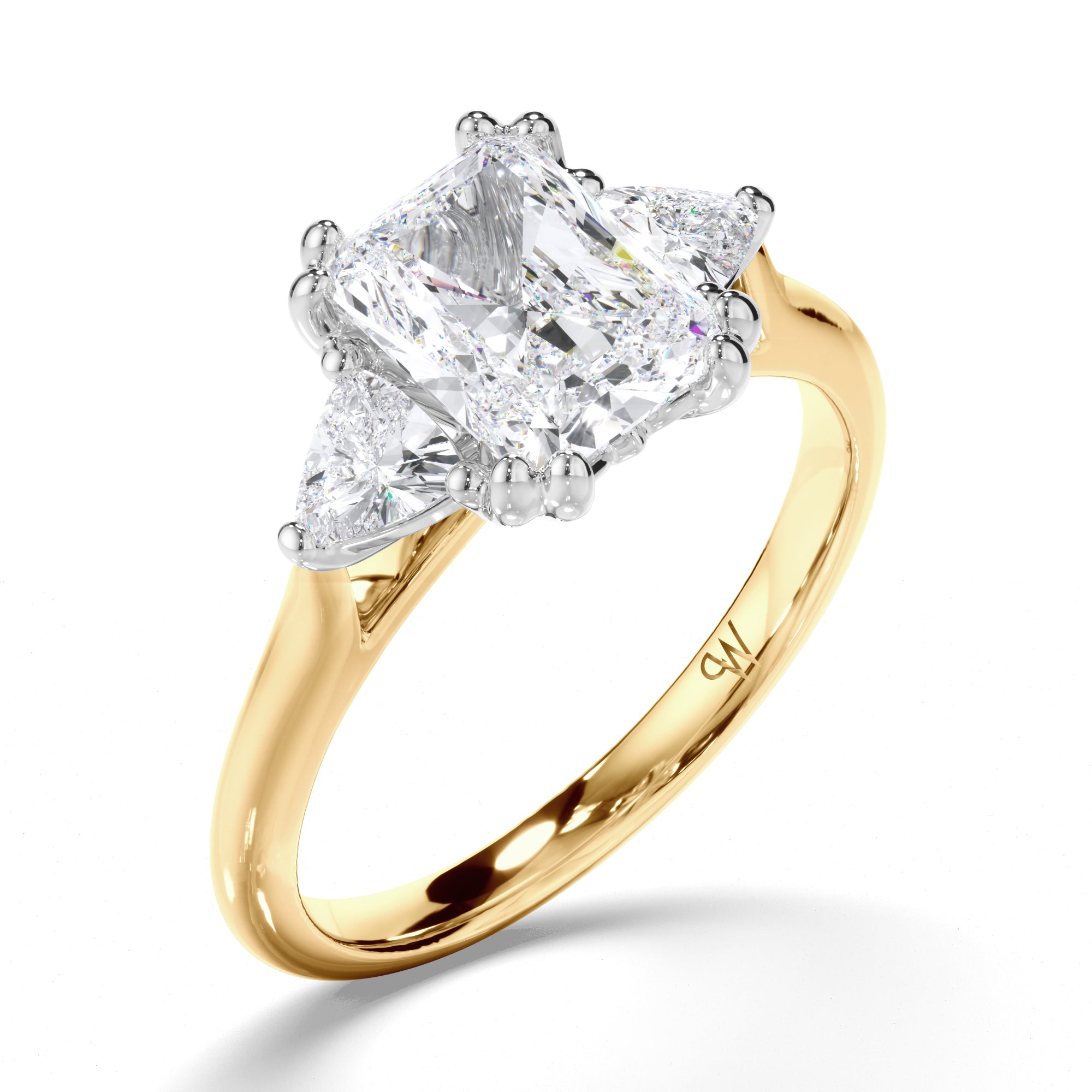 Radiant Diamond Trilogy Engagement Ring with Trilliant Sides
