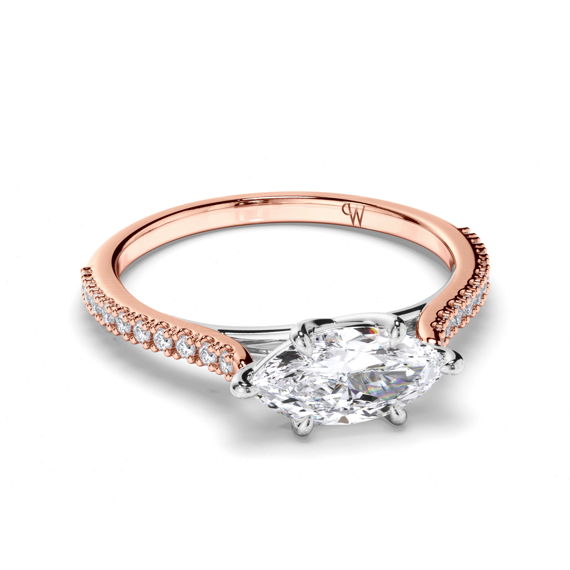Marquise Diamond Engagement Ring with Cut Claw Diamond Band