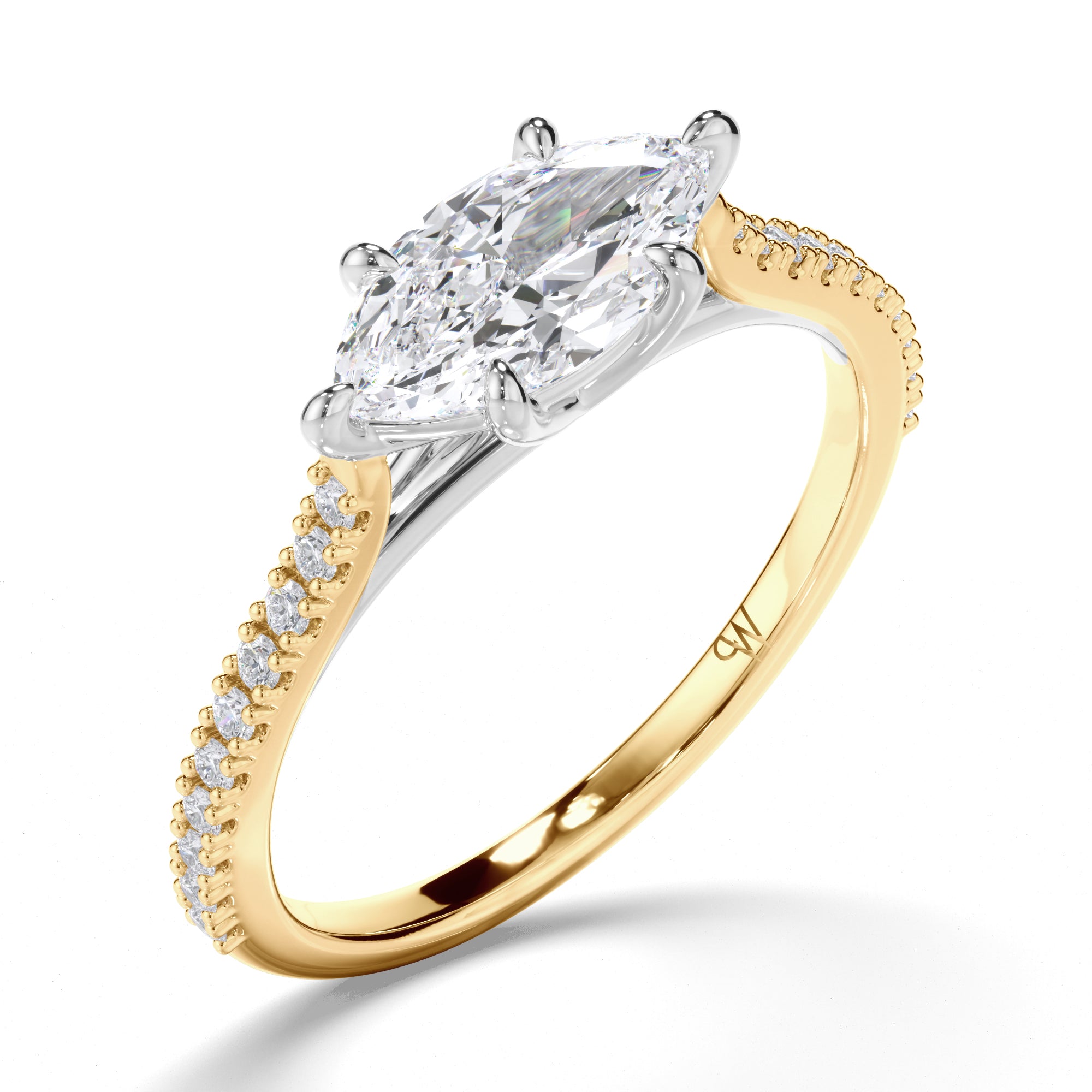 Marquise Diamond Engagement Ring with Cut Claw Diamond Band