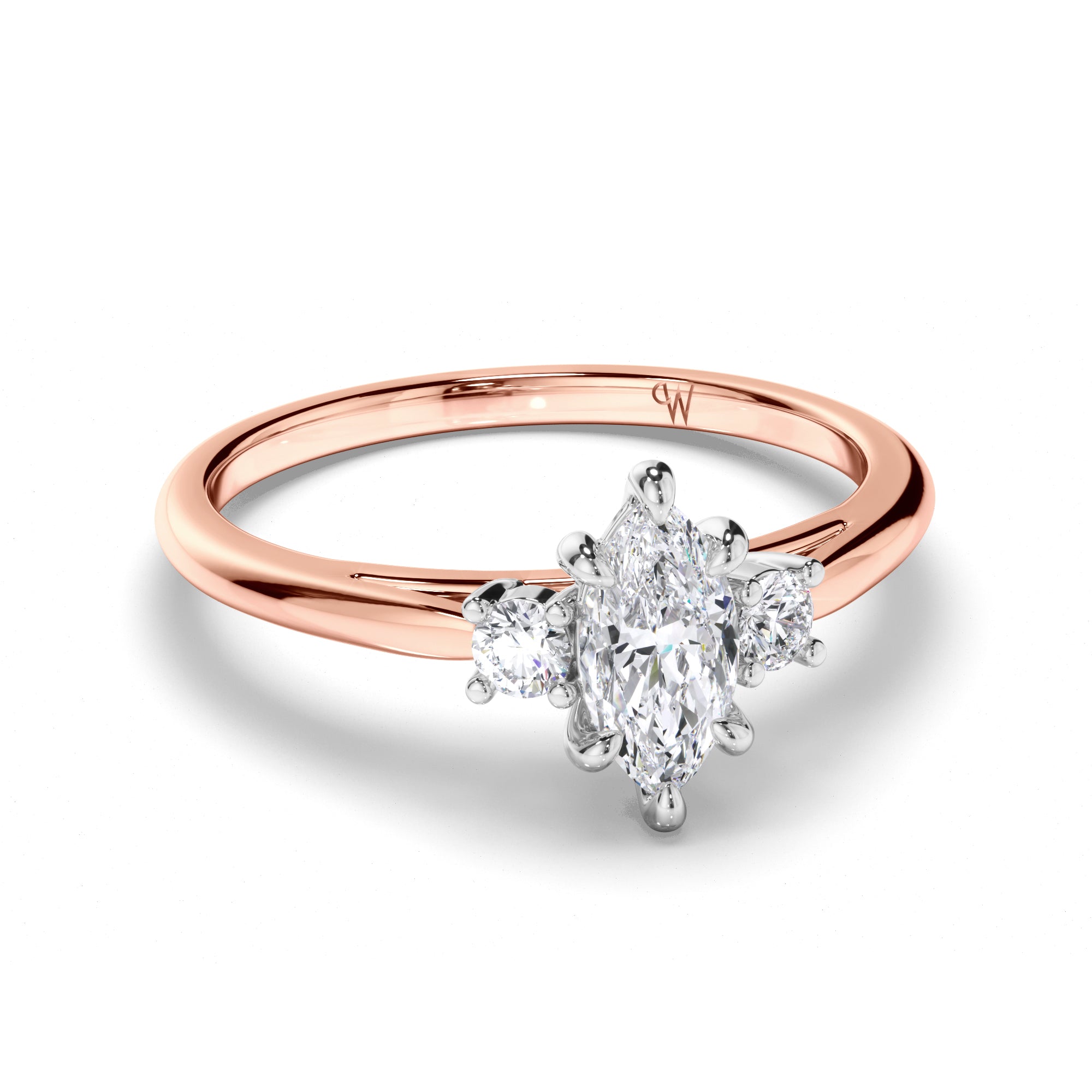 Marquise Diamond Trilogy Engagement Ring with Round Sides