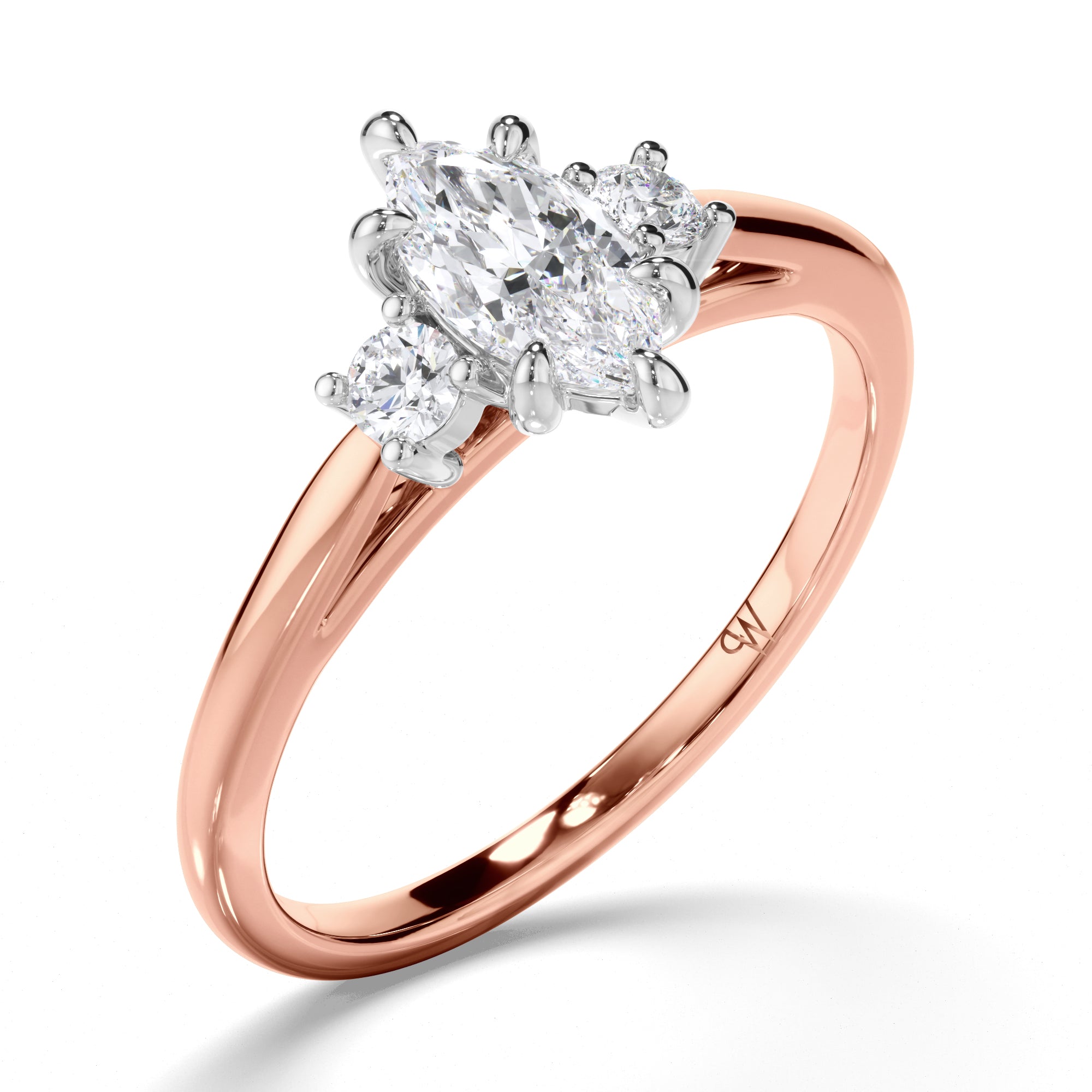 Marquise Diamond Trilogy Engagement Ring with Round Sides