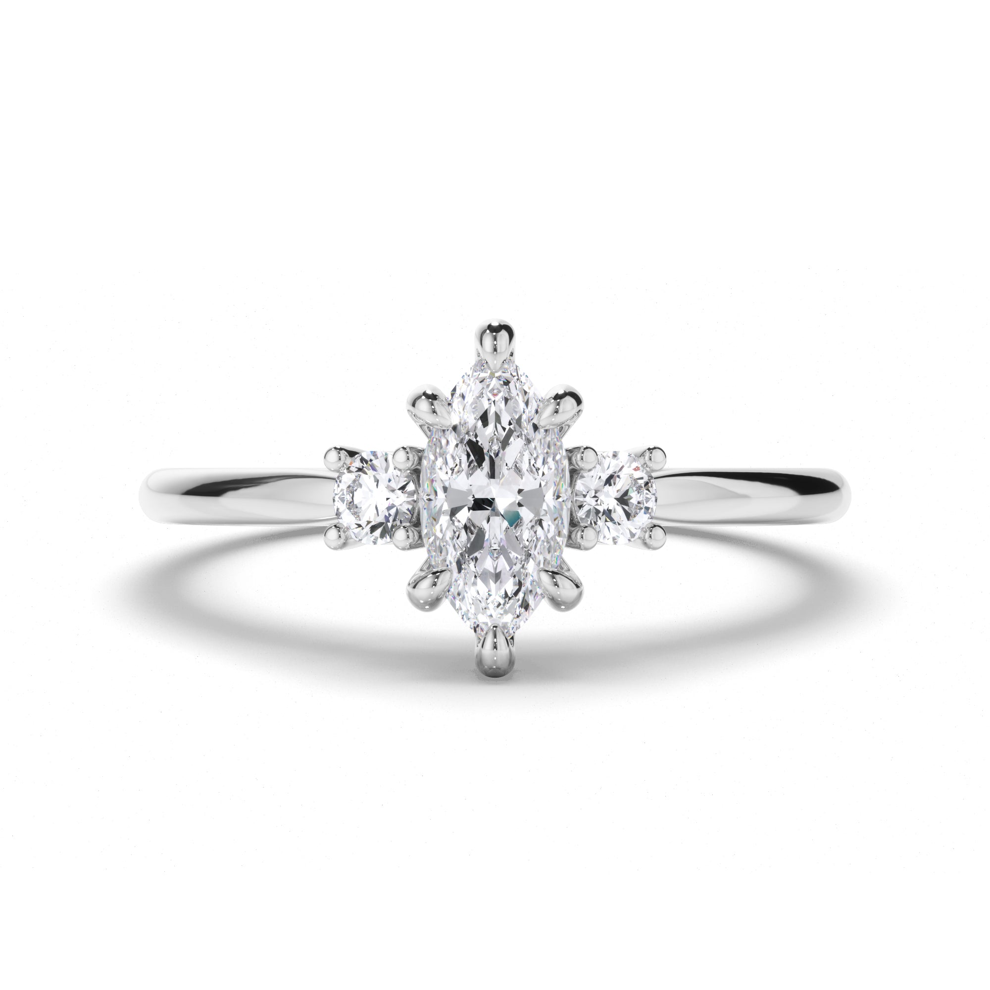 Marquise Diamond Trilogy Engagement Ring with Round Sides