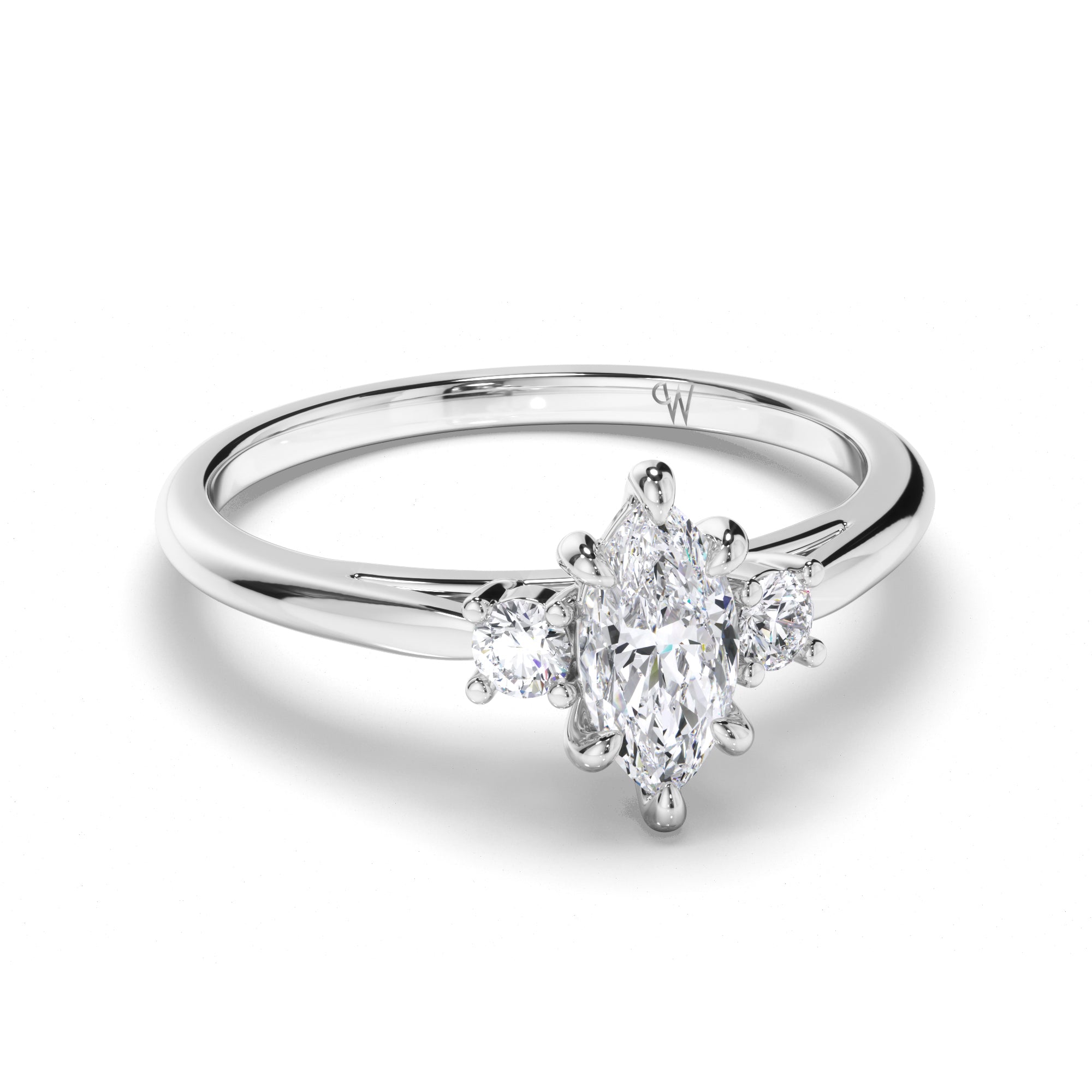 Marquise Diamond Trilogy Engagement Ring with Round Sides