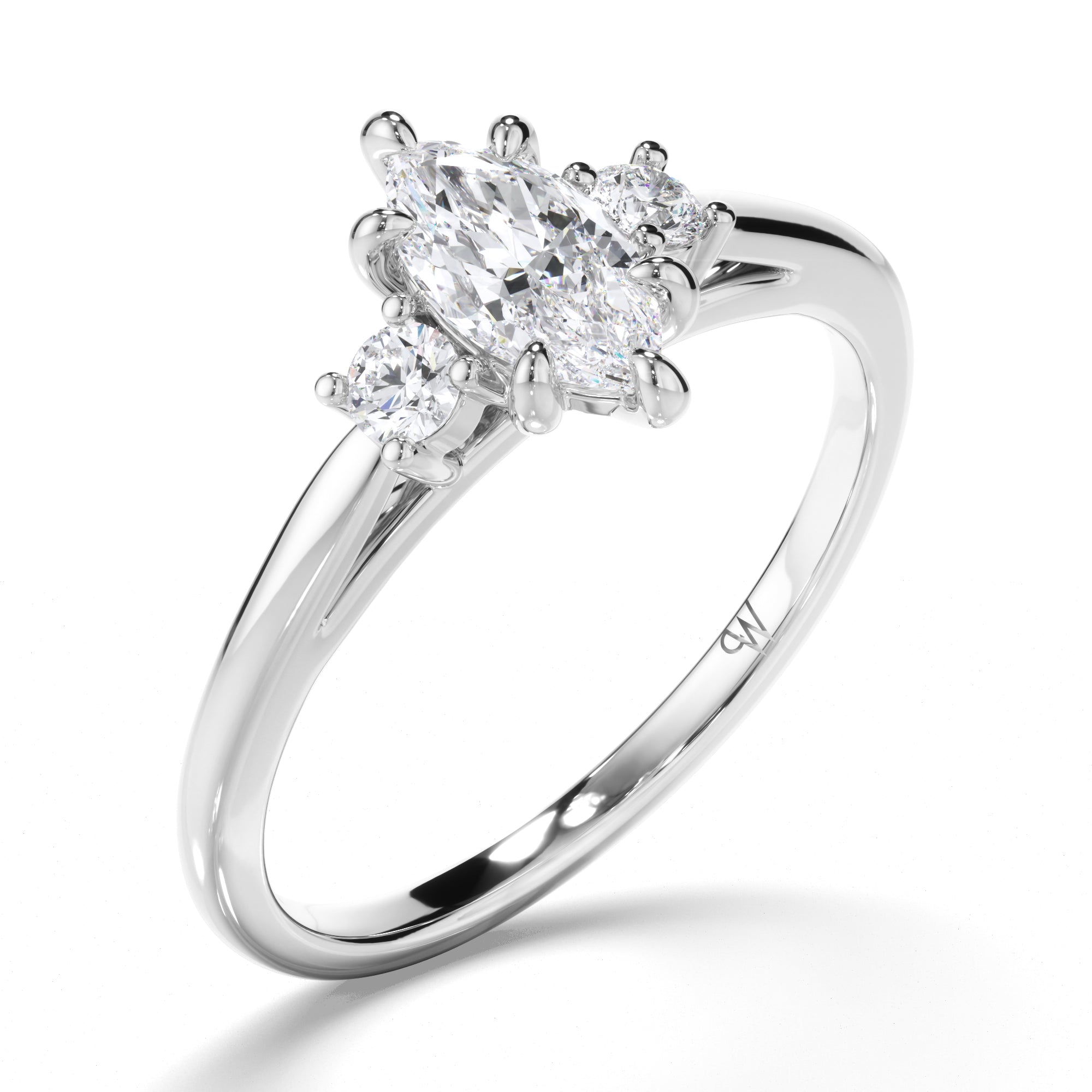 Marquise Diamond Trilogy Engagement Ring with Round Sides