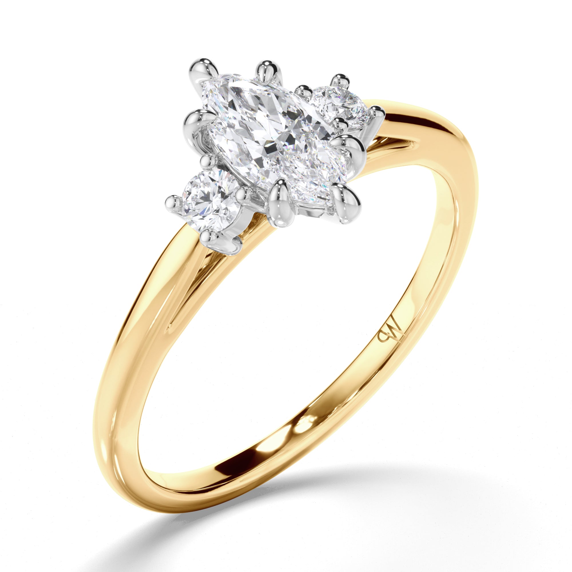 Marquise Diamond Trilogy Engagement Ring with Round Sides