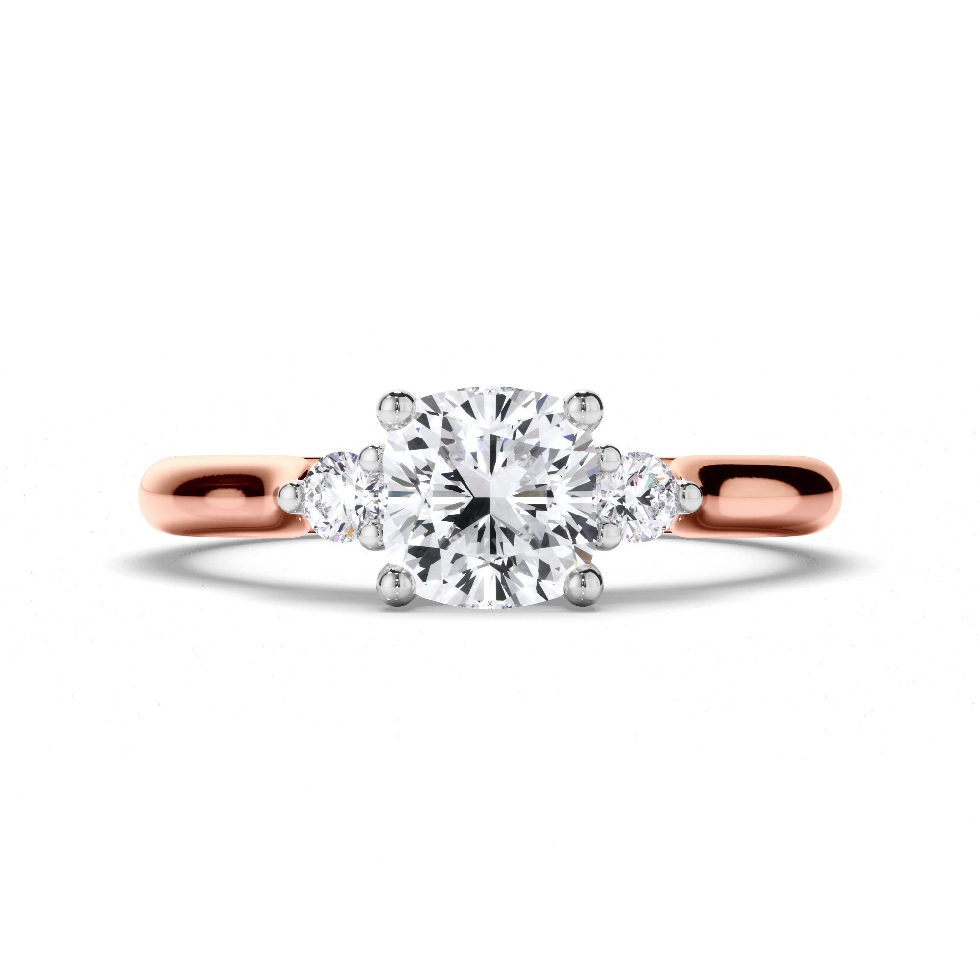 Cushion Diamond Trilogy Engagement Ring with Round Brilliant Sides