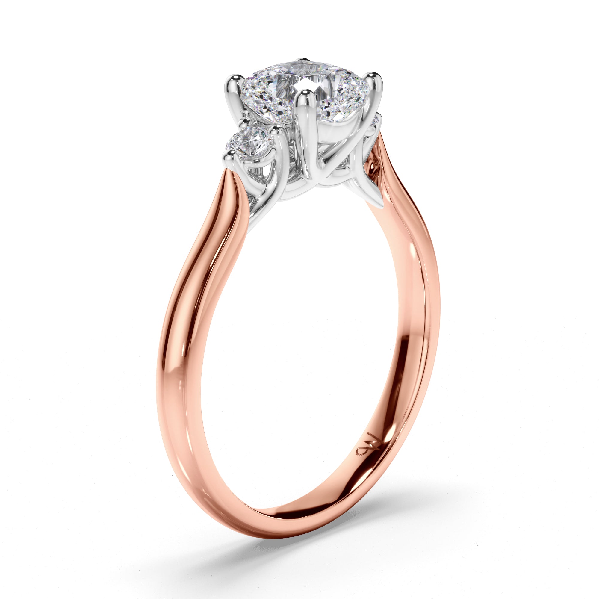 Cushion Diamond Trilogy Engagement Ring with Round Brilliant Sides