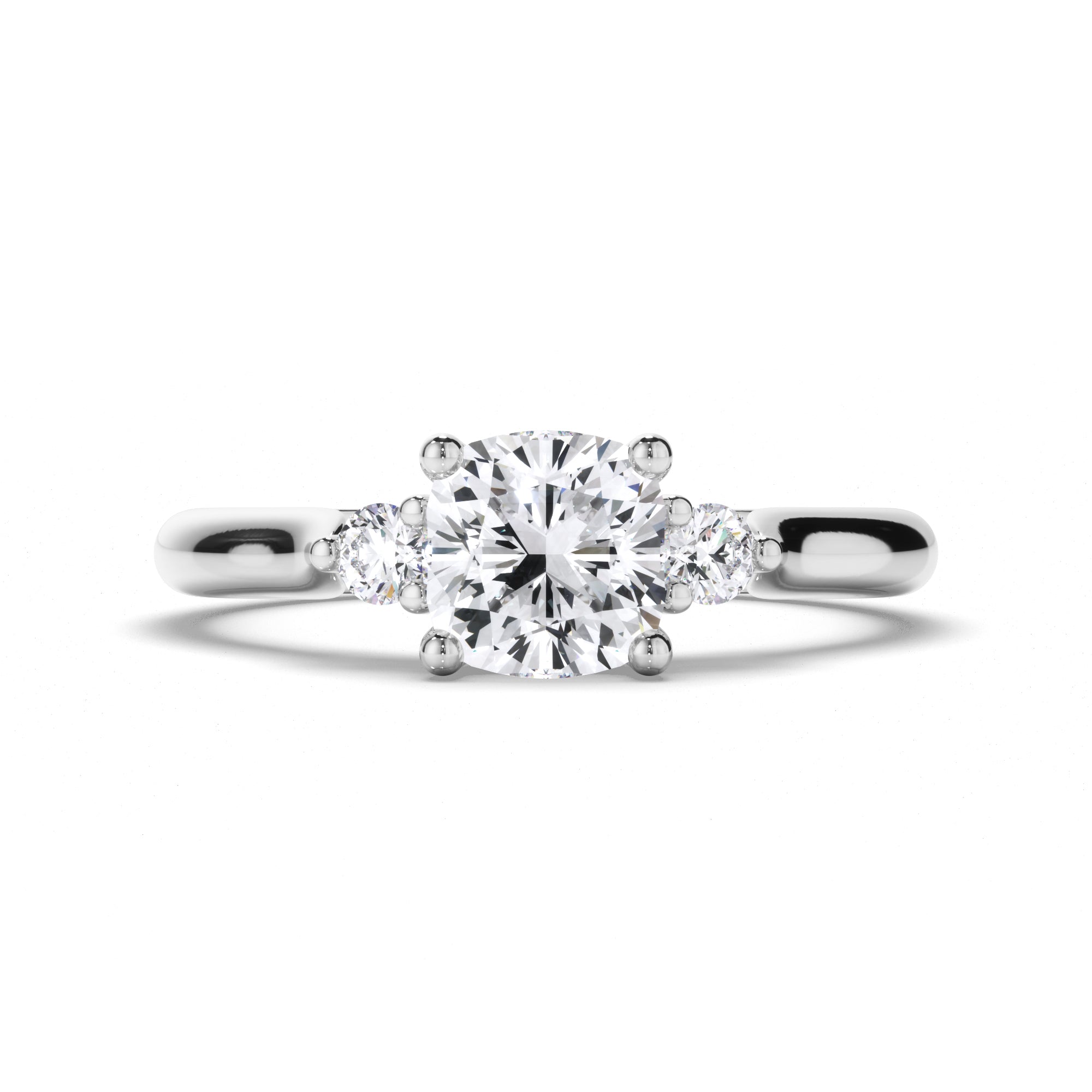 Cushion Diamond Trilogy Engagement Ring with Round Brilliant Sides
