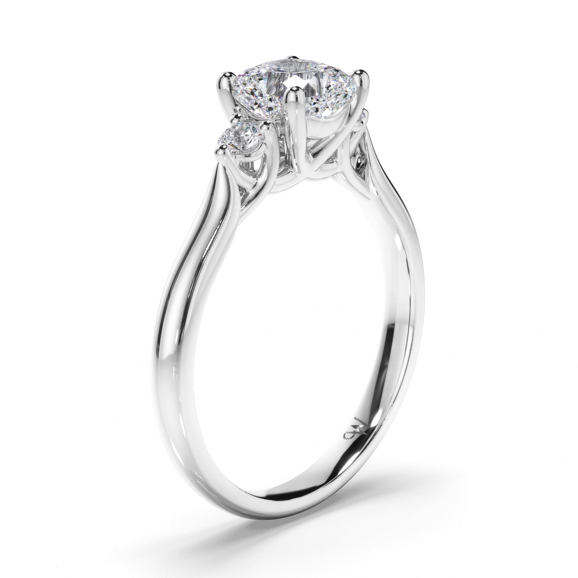 Cushion Diamond Trilogy Engagement Ring with Round Brilliant Sides