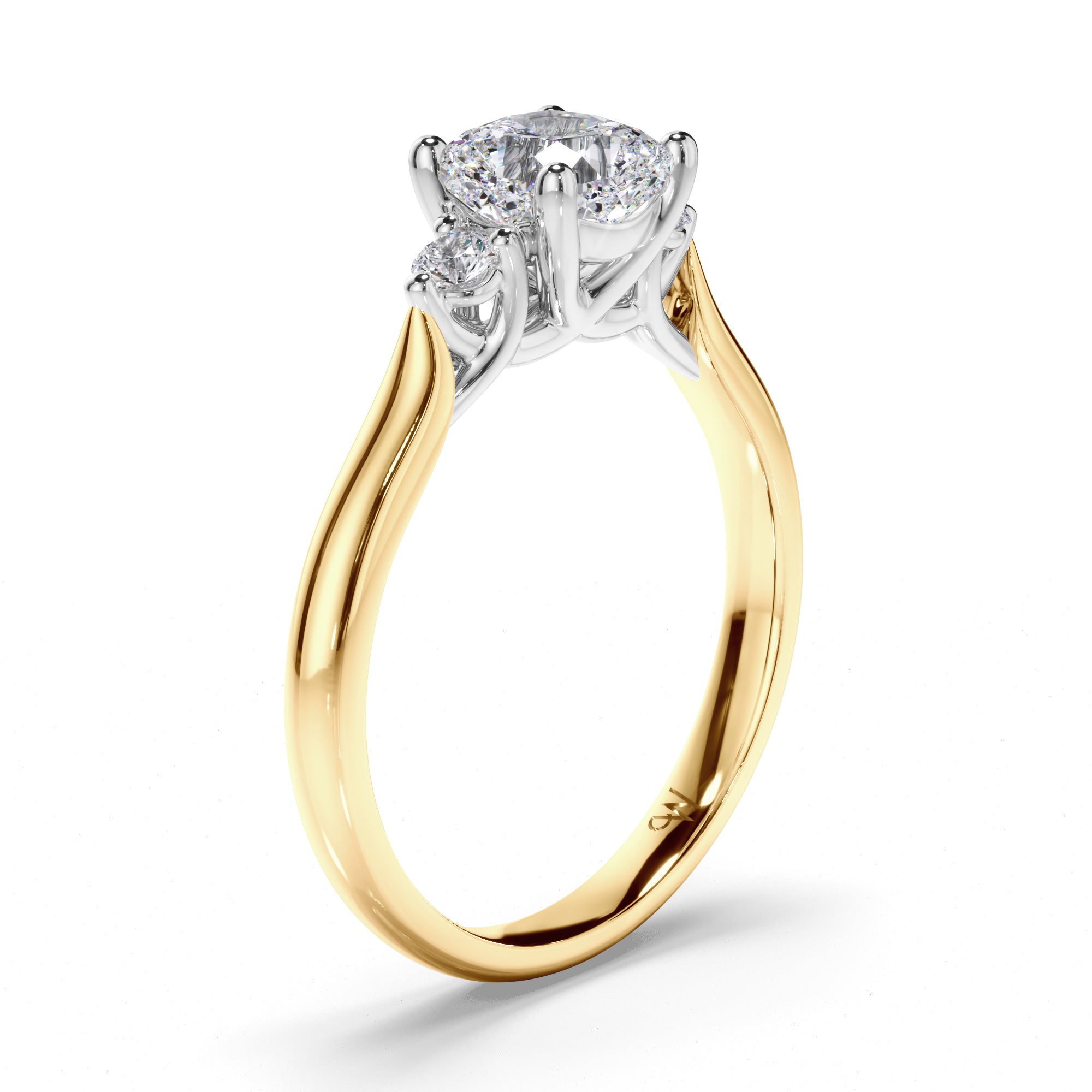 Cushion Diamond Trilogy Engagement Ring with Round Brilliant Sides