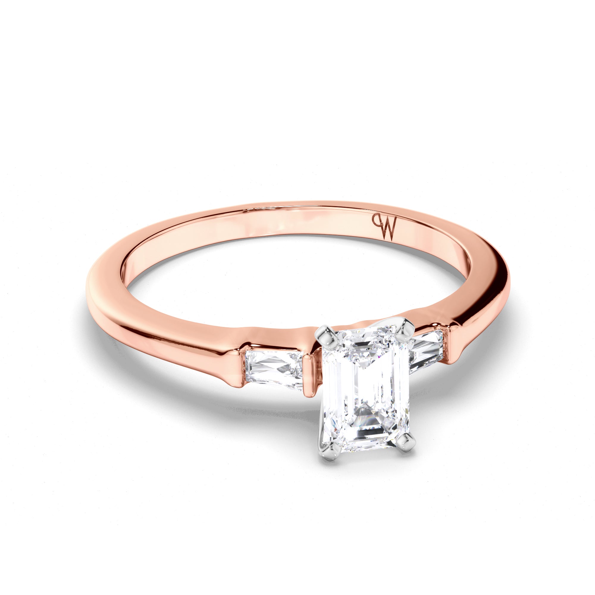 Emerald Cut Diamond Trilogy Engagement Ring with Baguette Sides
