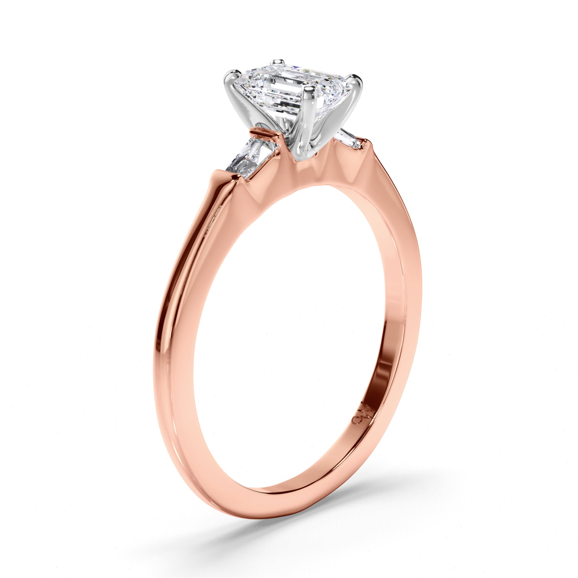 Emerald Cut Diamond Trilogy Engagement Ring with Baguette Sides