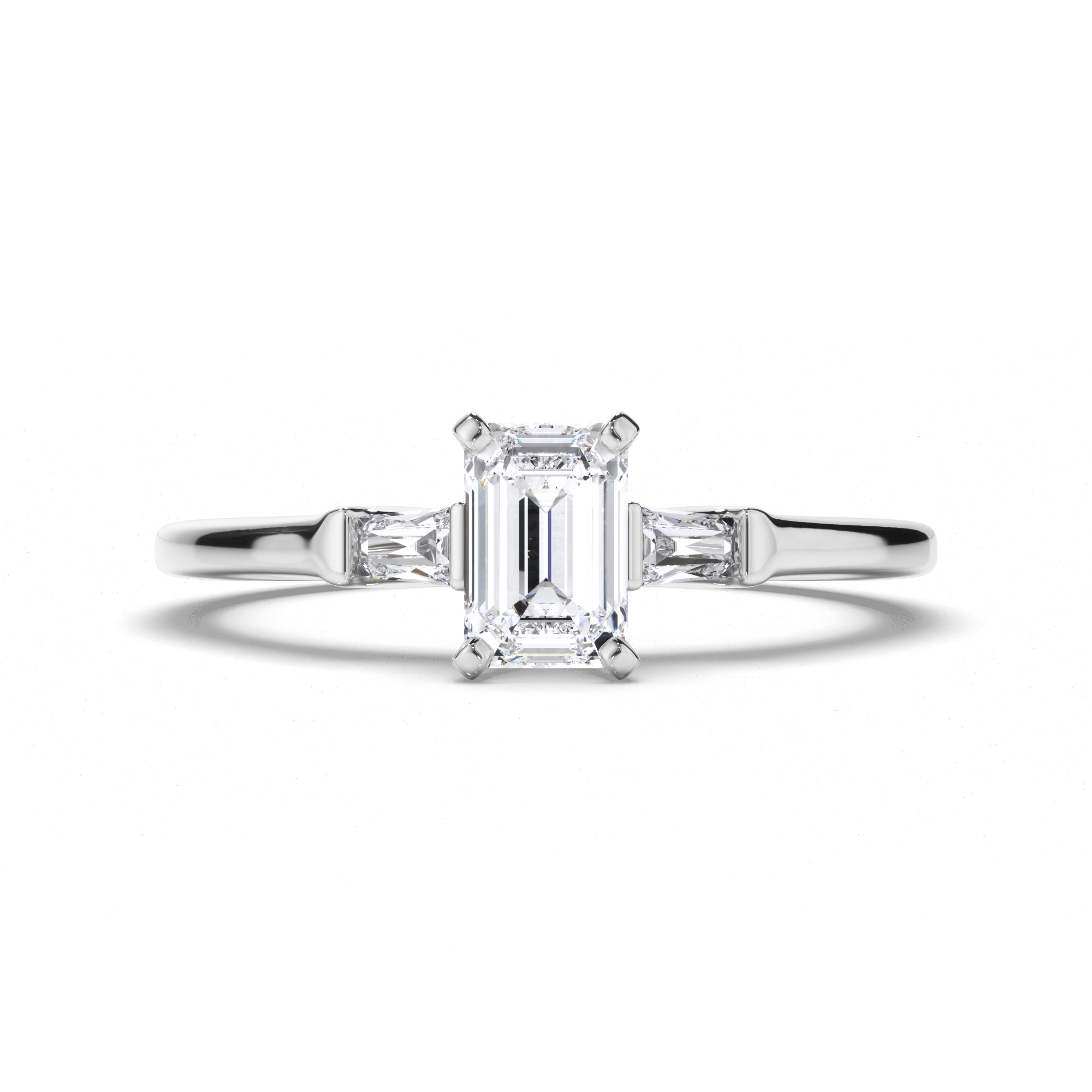 Emerald Cut Diamond Trilogy Engagement Ring with Baguette Sides