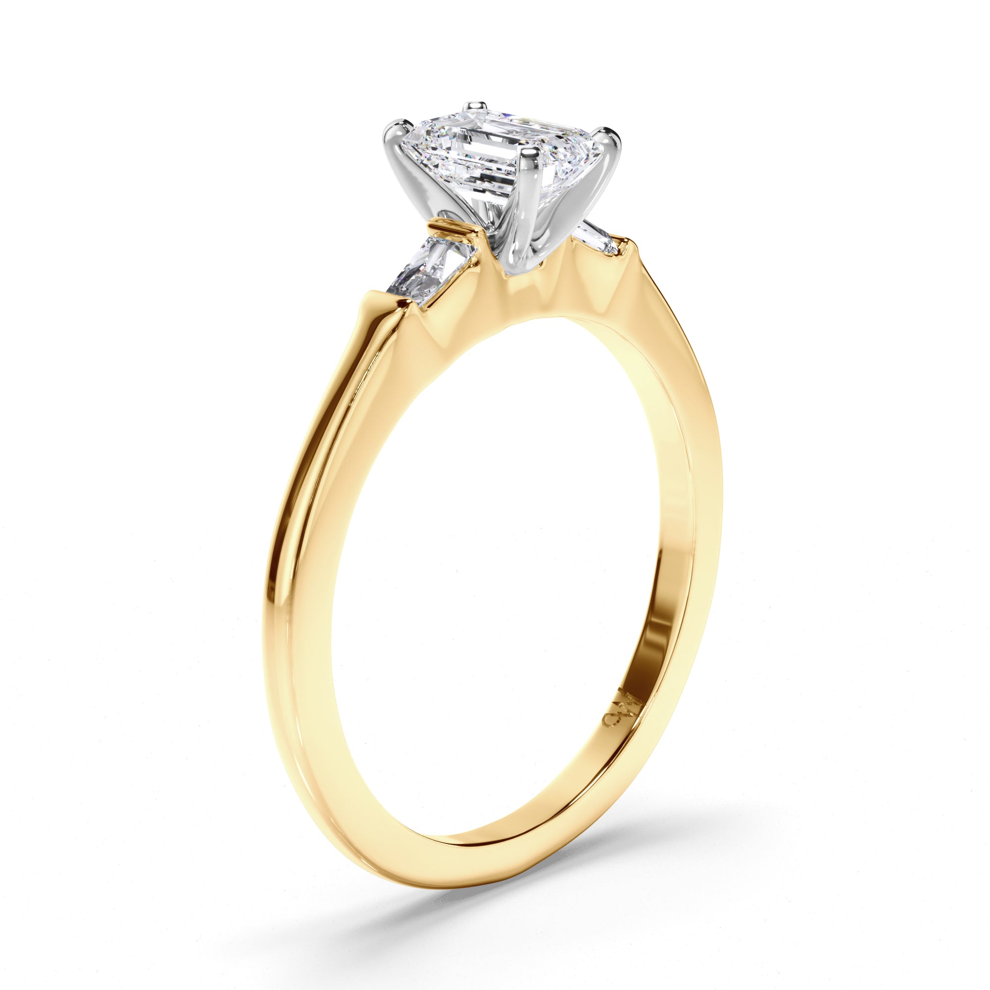Emerald Cut Diamond Trilogy Engagement Ring with Baguette Sides