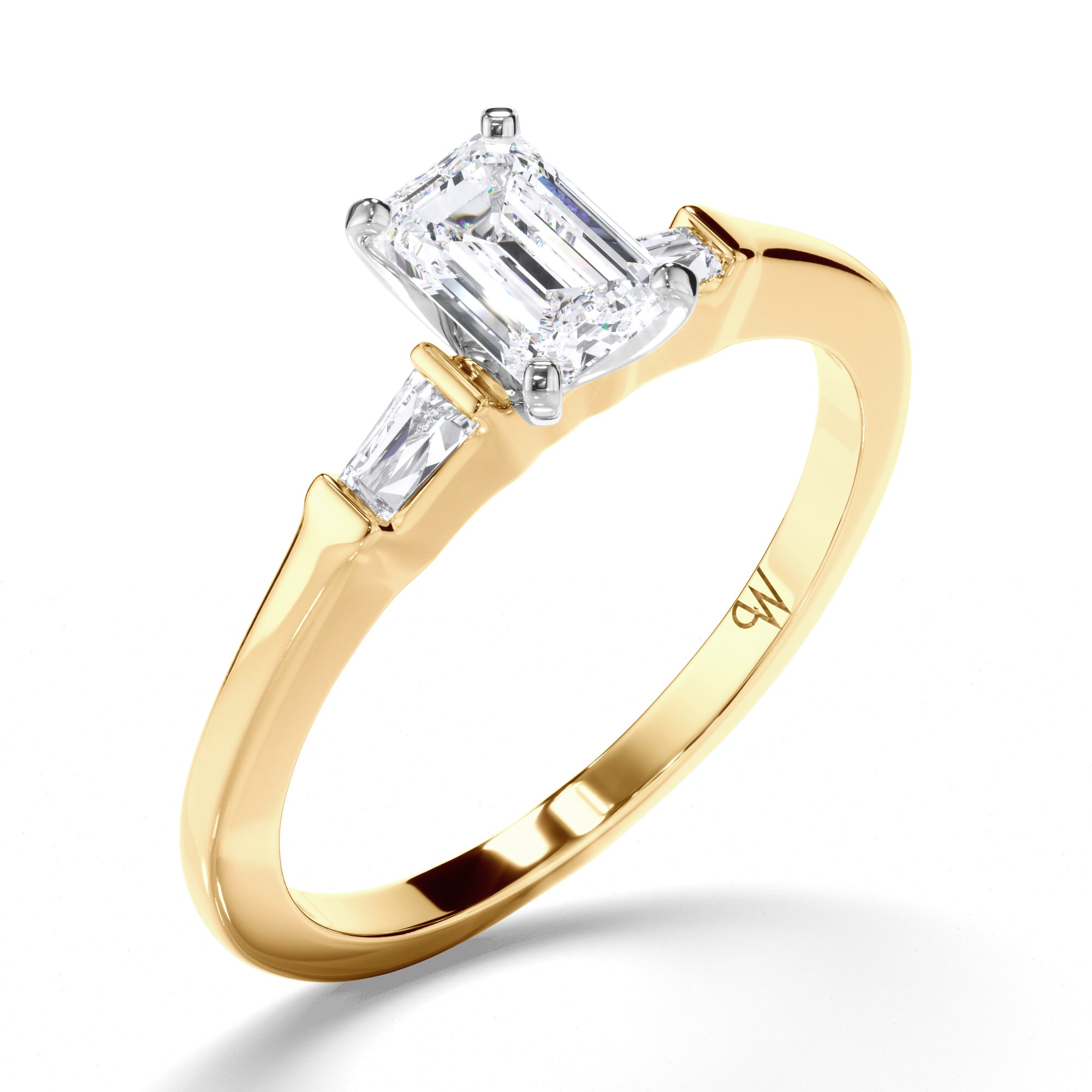 Emerald Cut Diamond Trilogy Engagement Ring with Baguette Sides