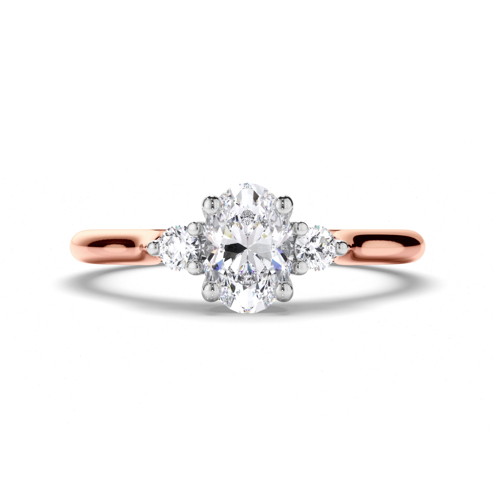 Oval Diamond Trilogy Engagement Ring with Round Sides