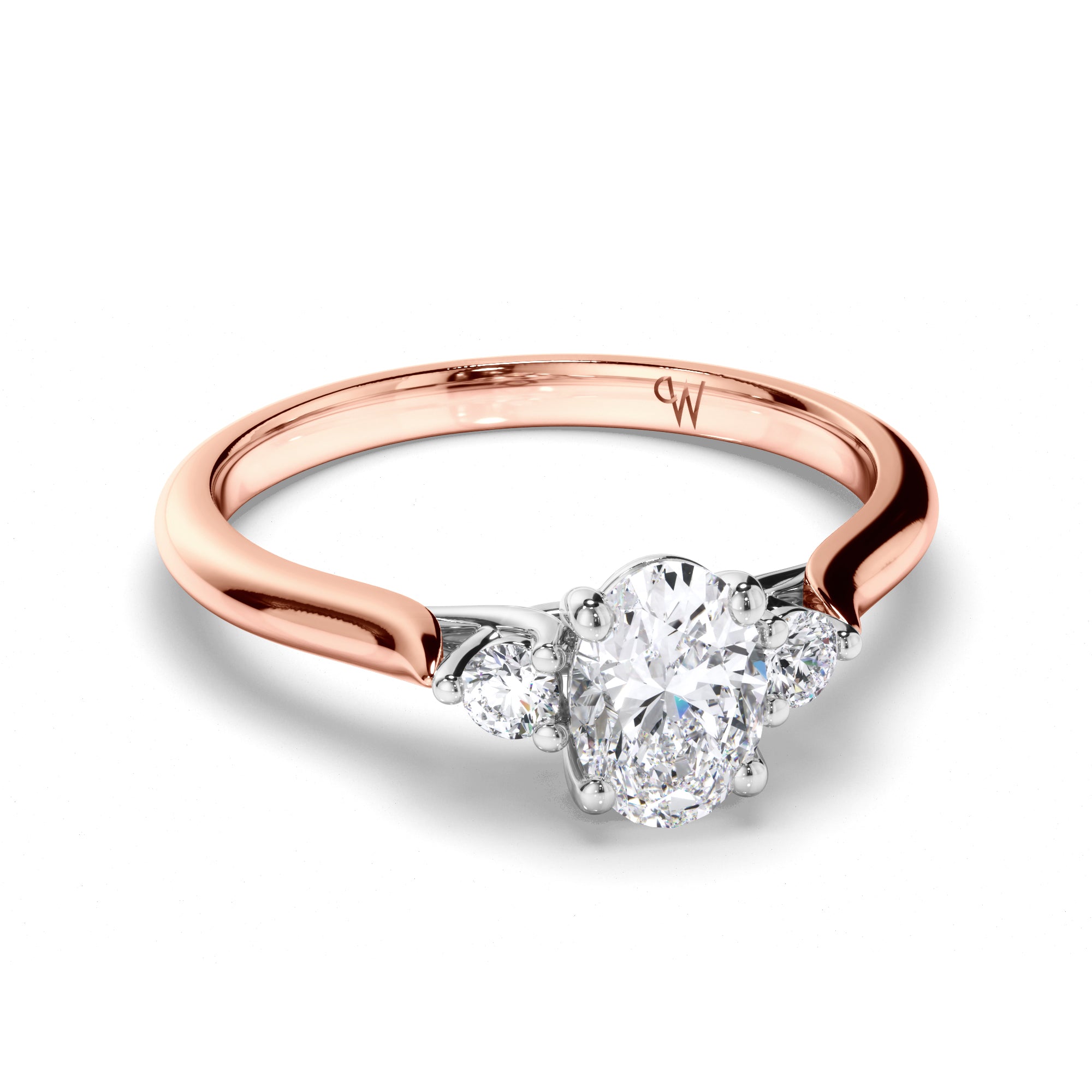 Oval Diamond Trilogy Engagement Ring with Round Sides