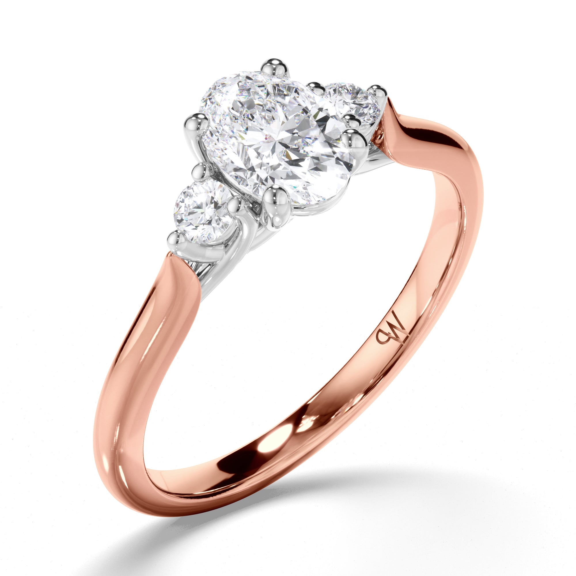 Oval Diamond Trilogy Engagement Ring with Round Sides