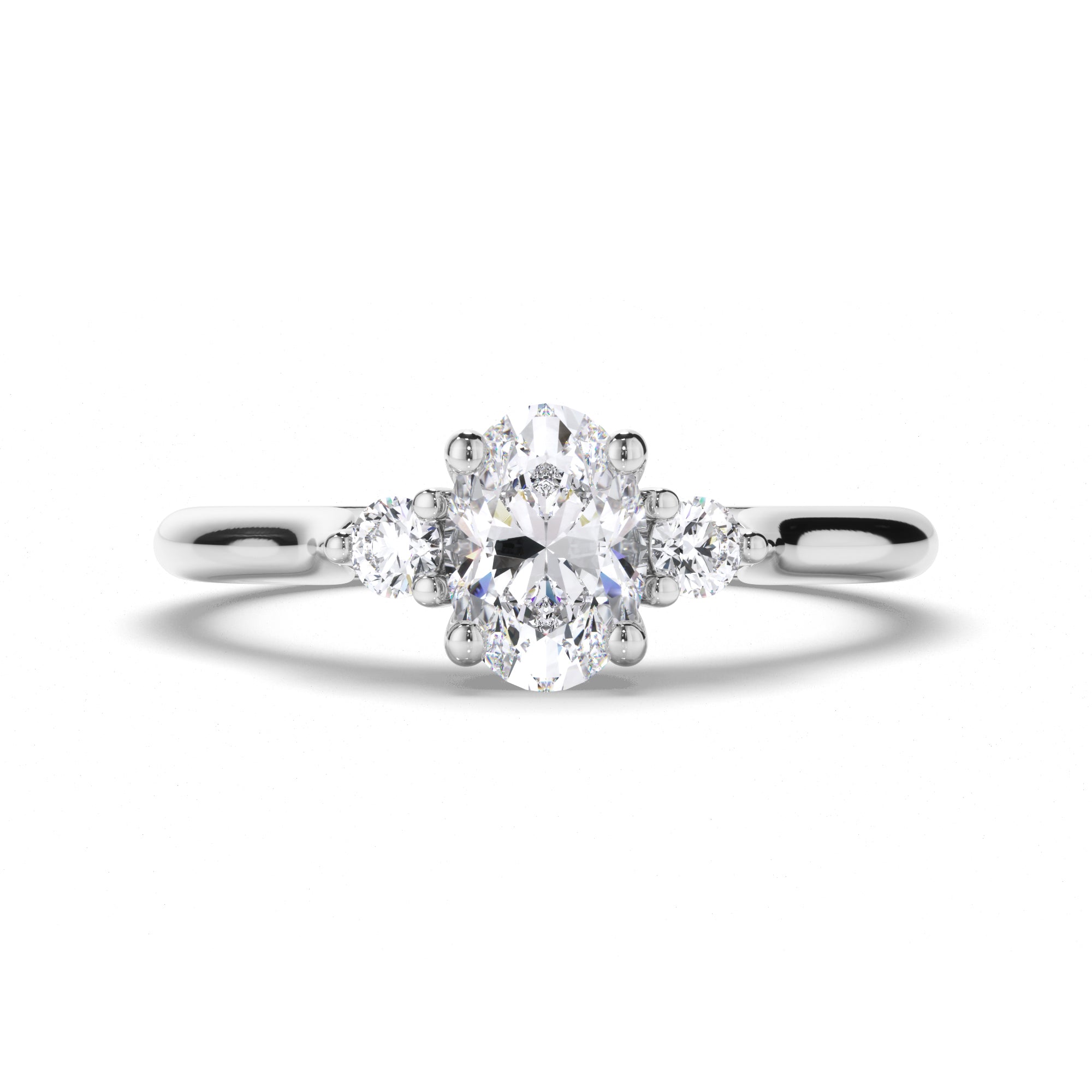 Oval Diamond Trilogy Engagement Ring with Round Sides
