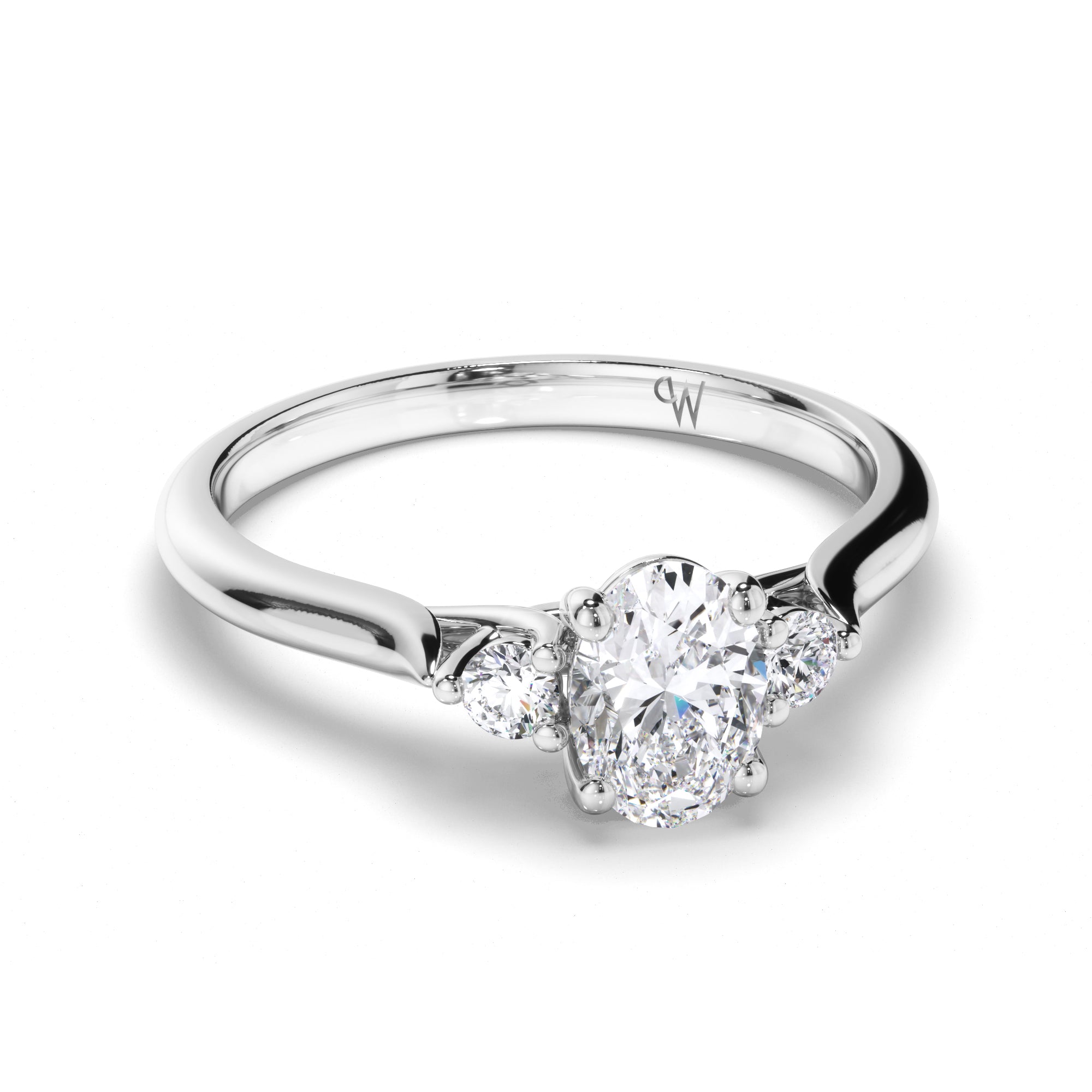 Oval Diamond Trilogy Engagement Ring with Round Sides