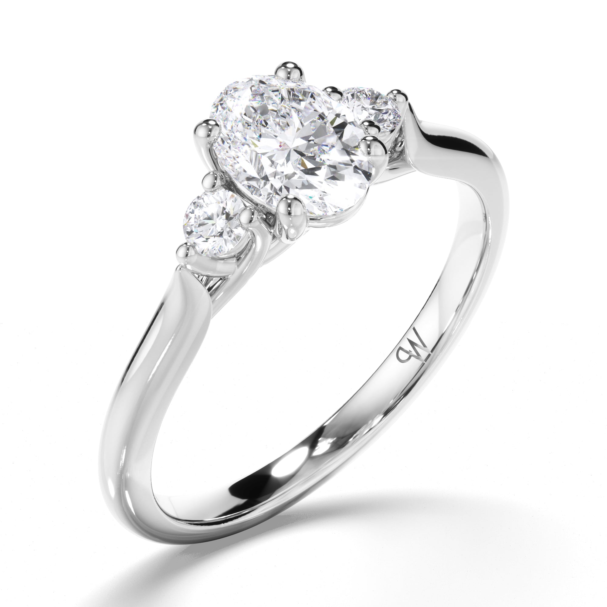 Oval Diamond Trilogy Engagement Ring with Round Sides