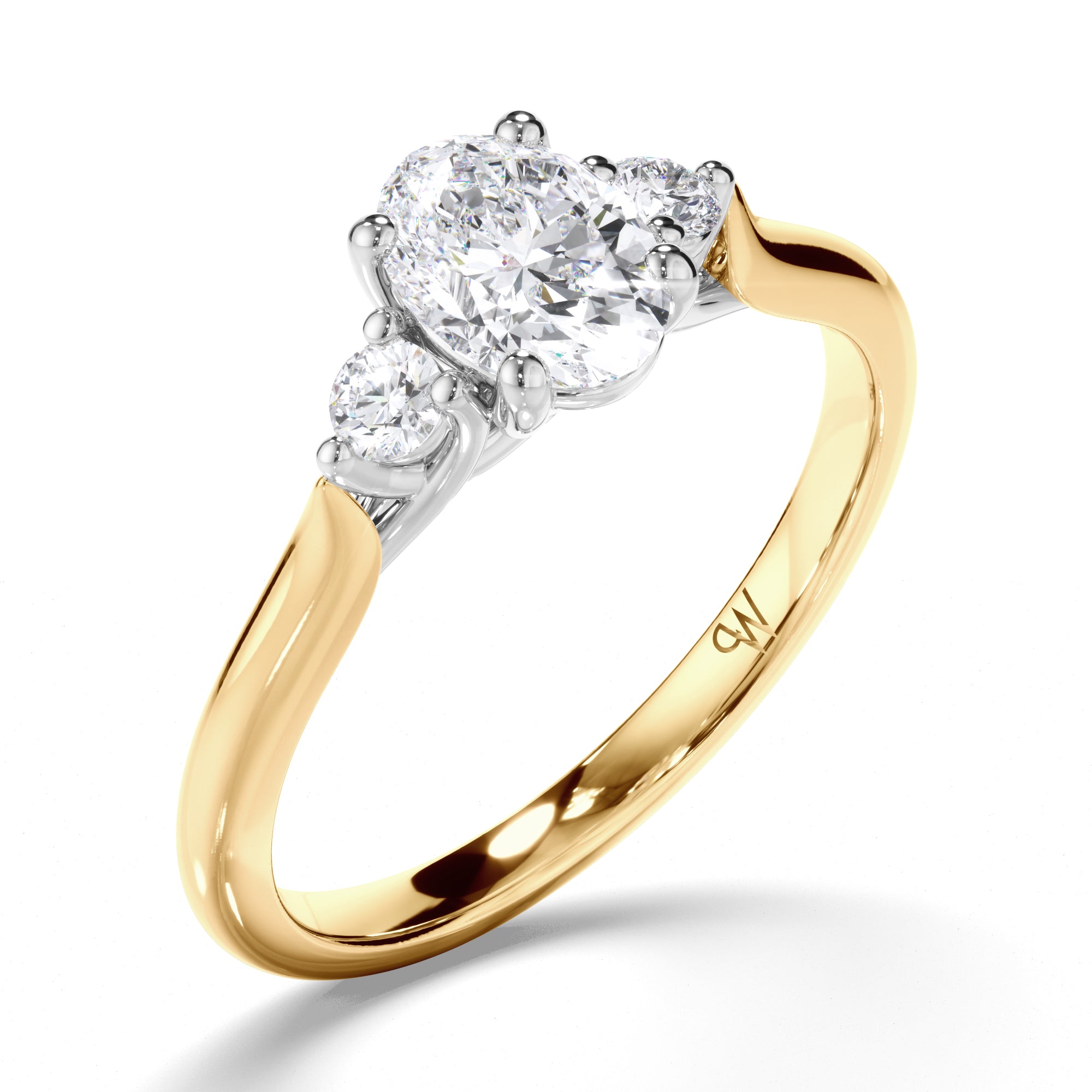 Oval Diamond Trilogy Engagement Ring with Round Sides