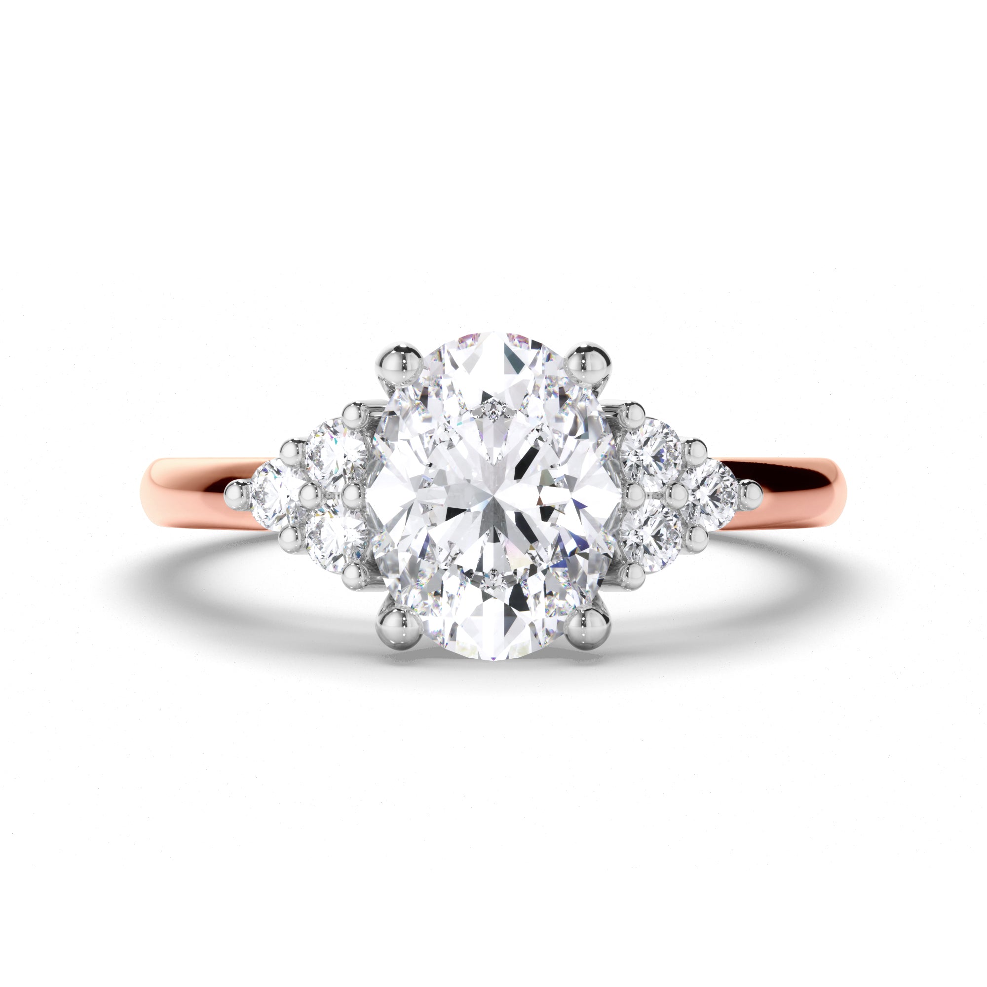 Oval Diamond Engagement Ring with Diamond Cluster Sides