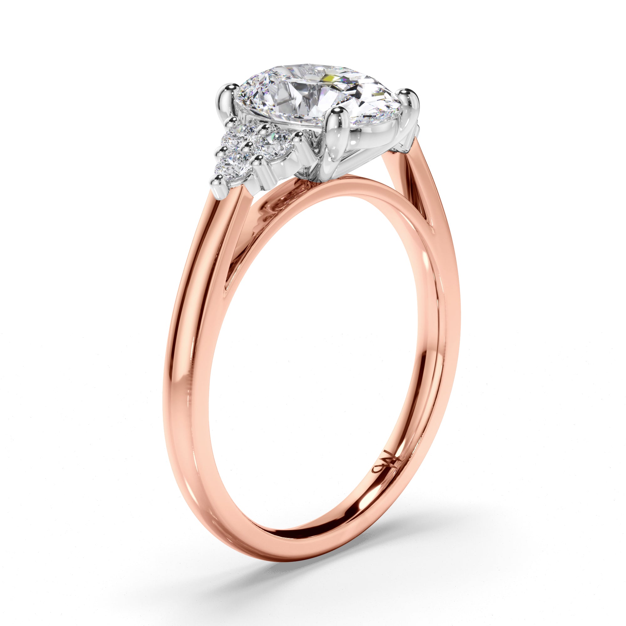 Oval Diamond Engagement Ring with Diamond Cluster Sides